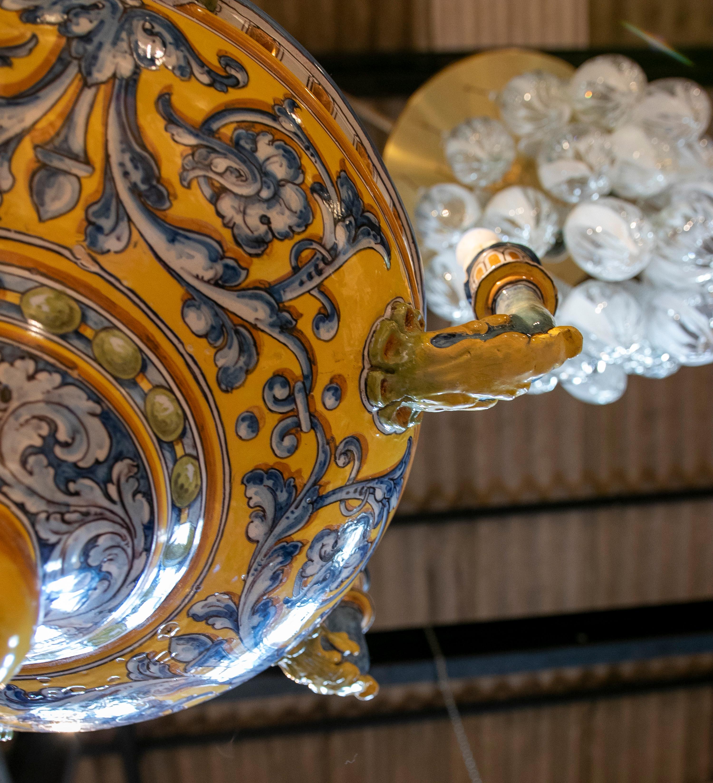 Hand-Painted Talavera Ceramic Lamp in Blue and Yellow Tones 8
