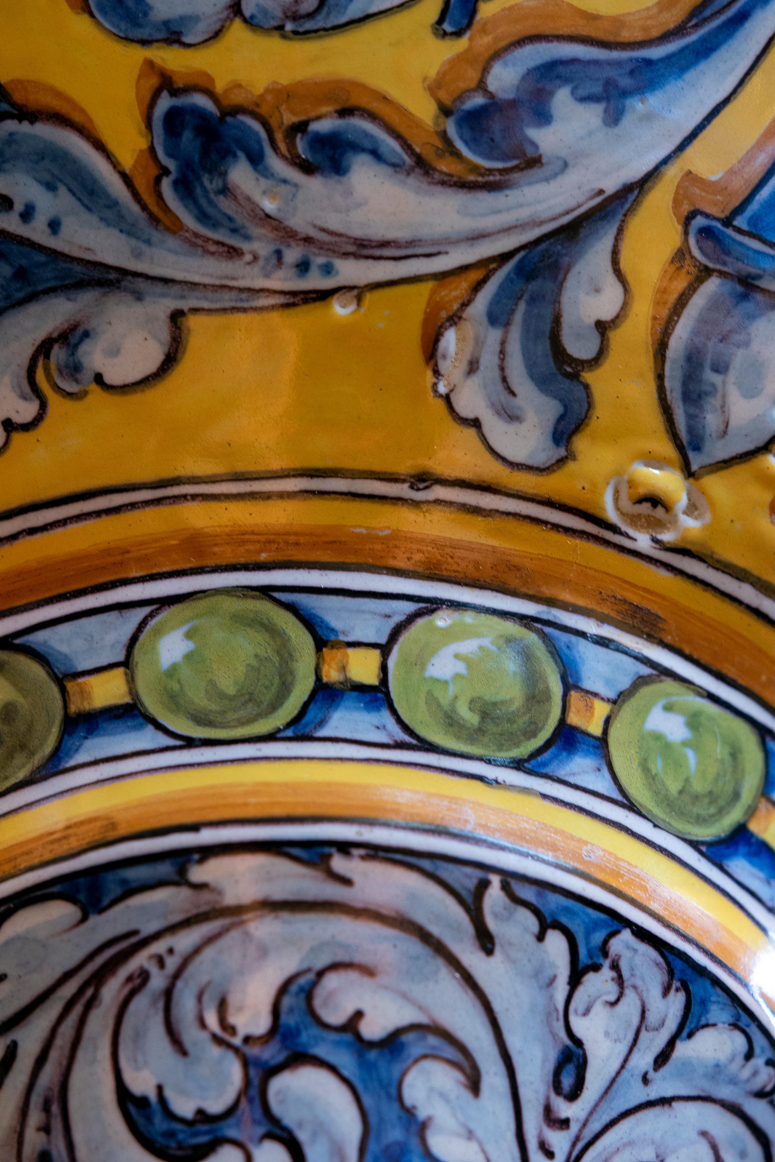 Hand-Painted Talavera Ceramic Lamp in Blue and Yellow Tones 10