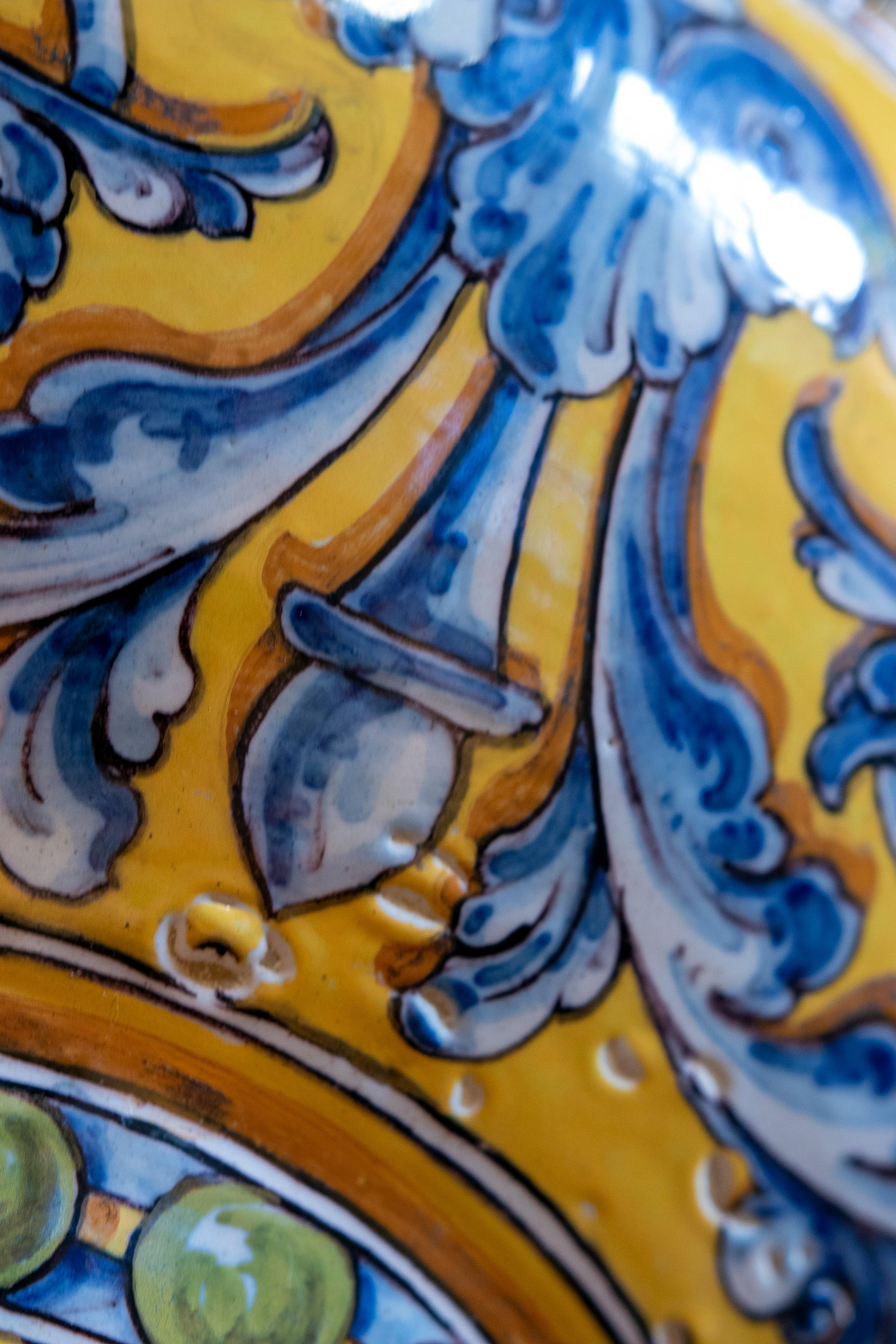 Hand-Painted Talavera Ceramic Lamp in Blue and Yellow Tones 12
