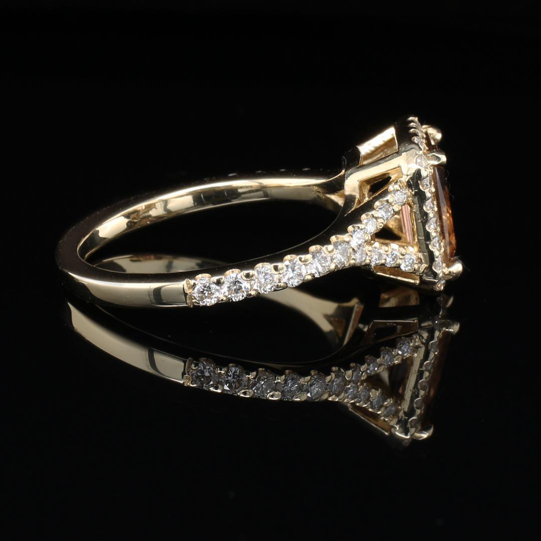 Emerald Cut Andalusite and Diamond Halo Ring in 14kt Yellow Gold For Sale
