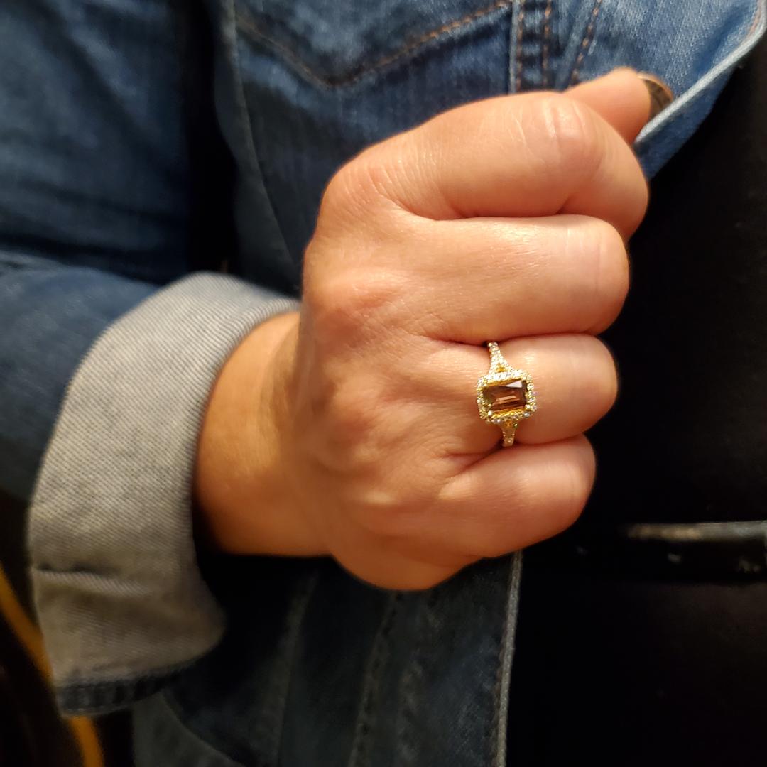 Women's Andalusite and Diamond Halo Ring in 14kt Yellow Gold For Sale