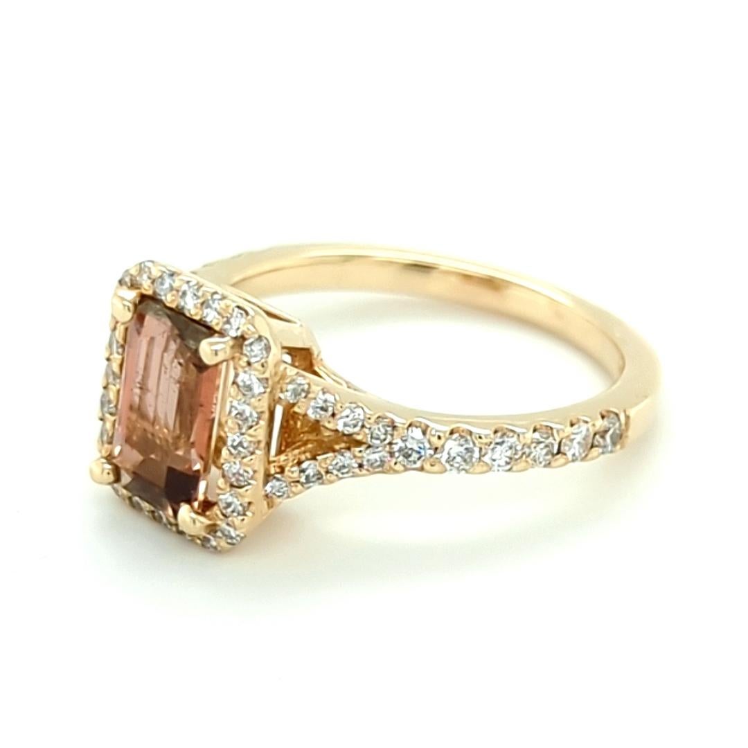 Andalusite and Diamond Halo Ring in 14kt Yellow Gold For Sale 1