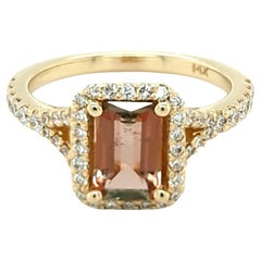 Andalusite and Diamond Halo Ring in 14kt Yellow Gold