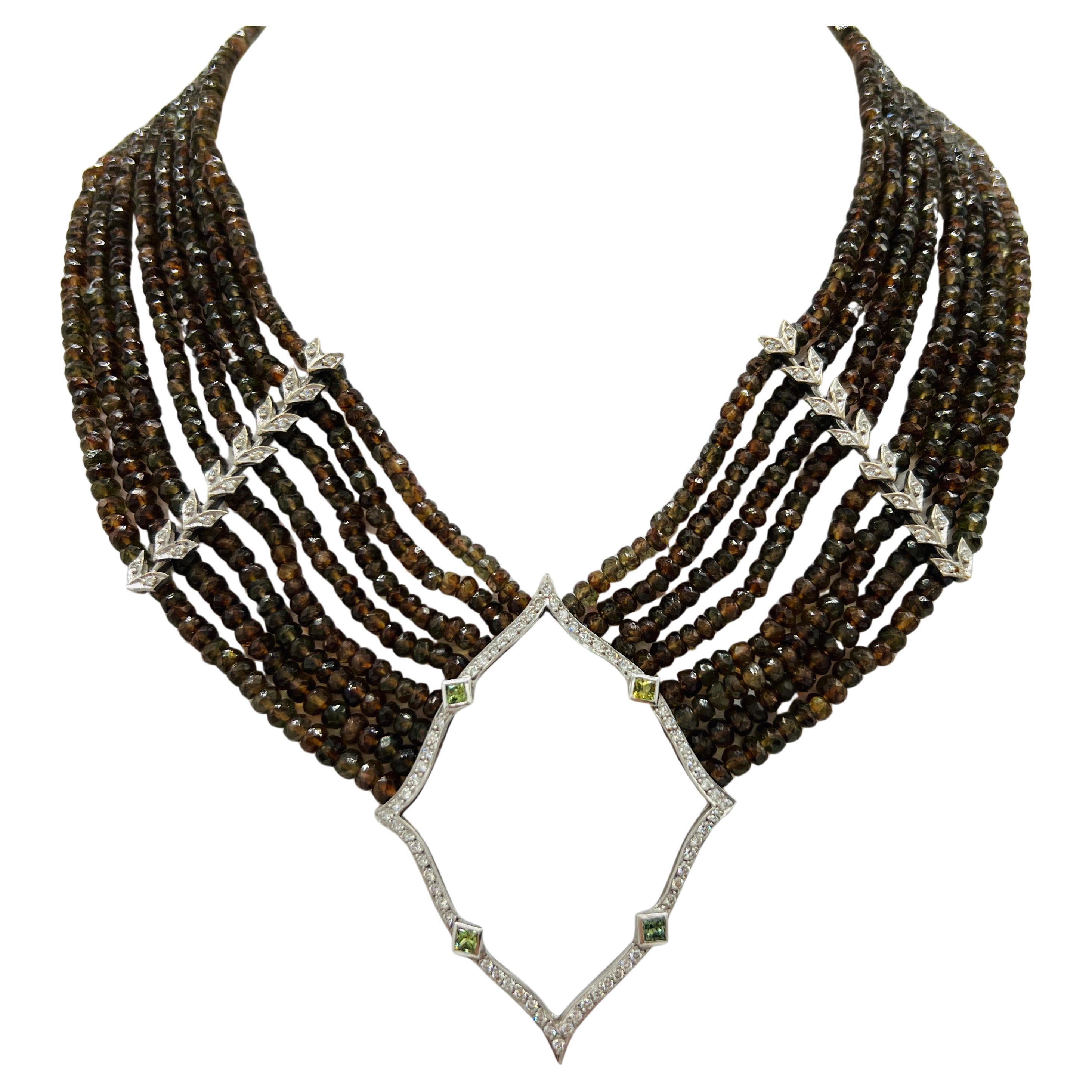 Andalusite and Multi-Shape Diamond Multi-Strand Necklace in 18K White Gold
