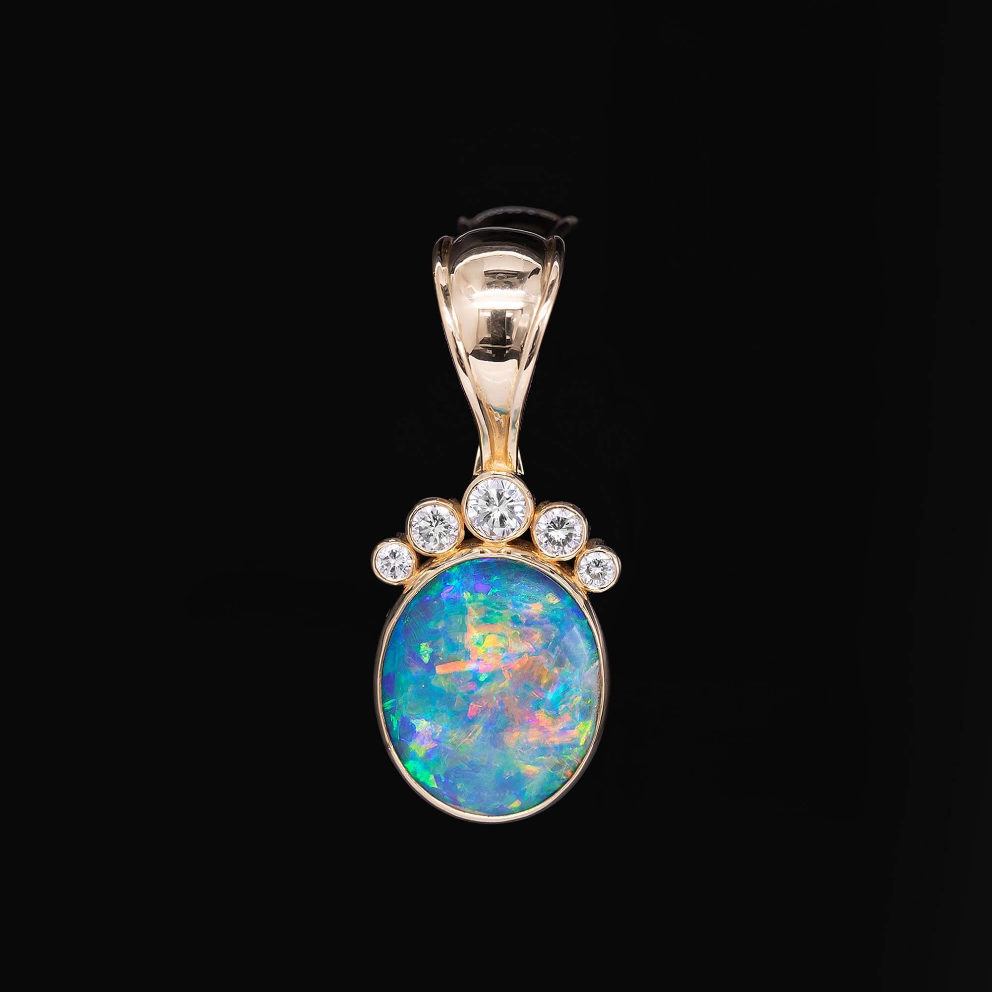 Brilliant Cut Andamooka Opal & Diamond Enhancer Pendant Circa 1990s