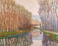 Arbres sur la rivière - Paysage moderniste peint à l'huile par Andre Wilder