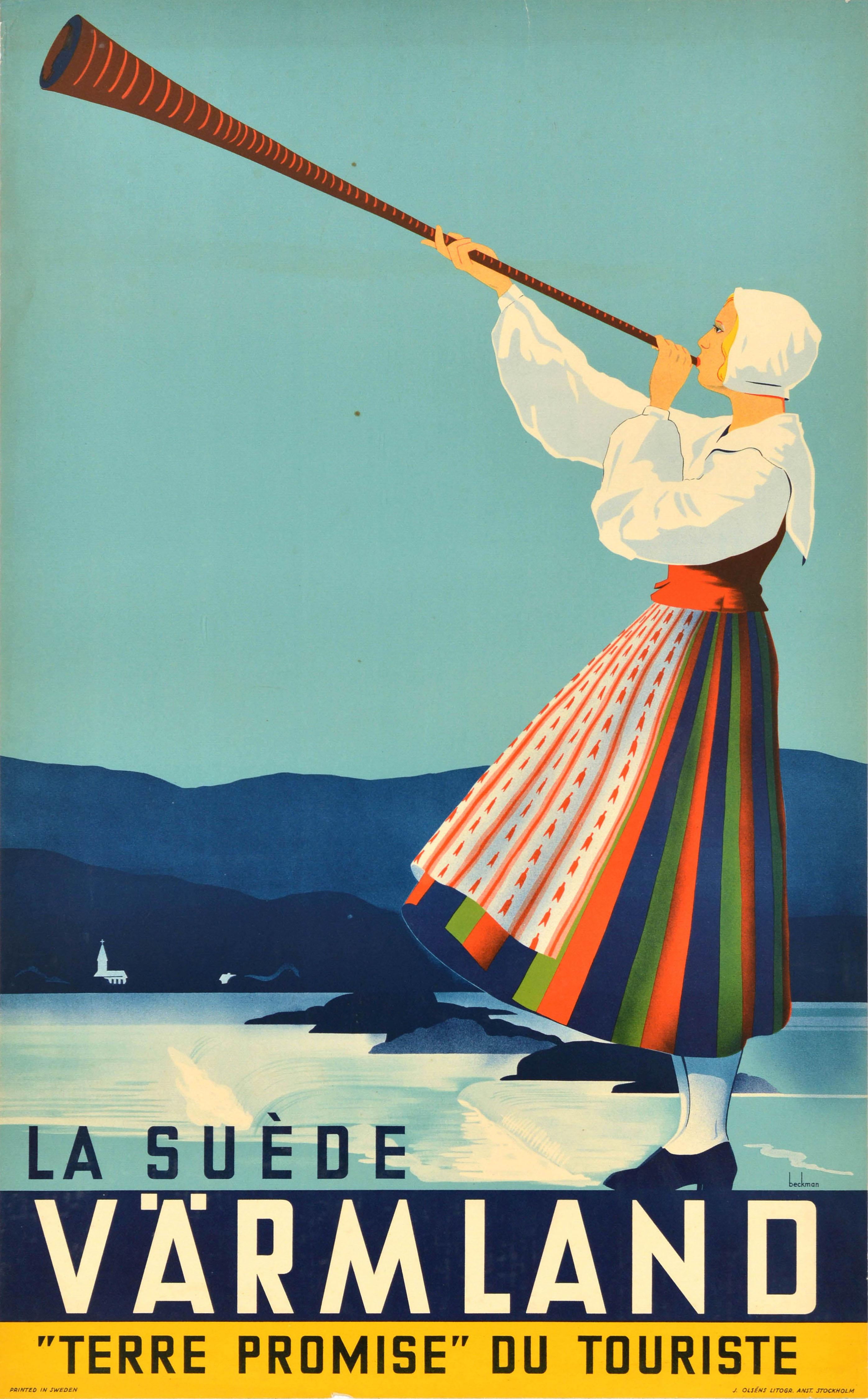 Anders Beckman Print - Original Vintage Travel Advertising Poster Varmland Promised Land Sweden Sverige
