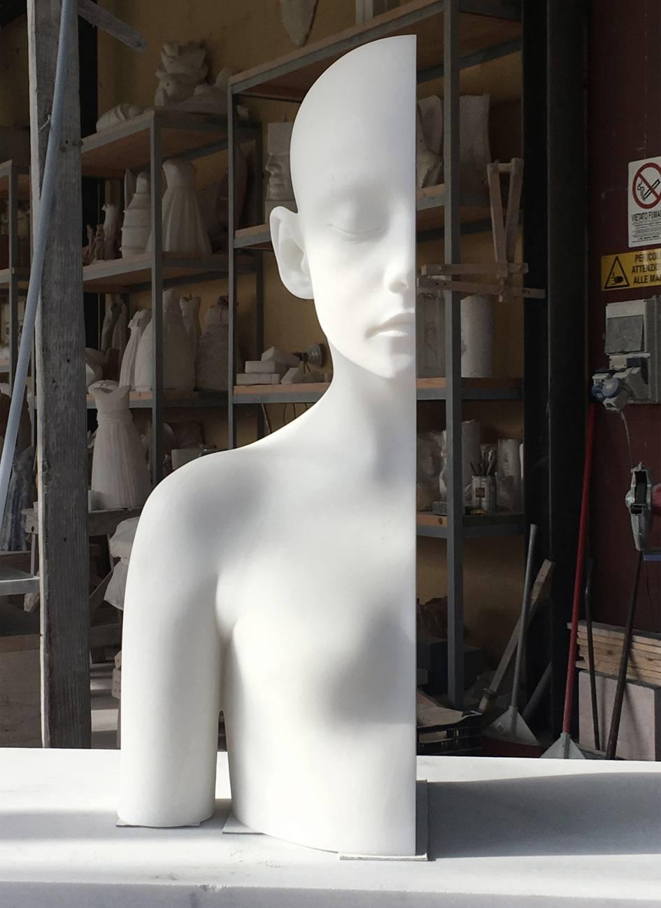 Anders Krisár, Sculpture, White Carrara Marble, Half Girl (right), 2018 For Sale 4