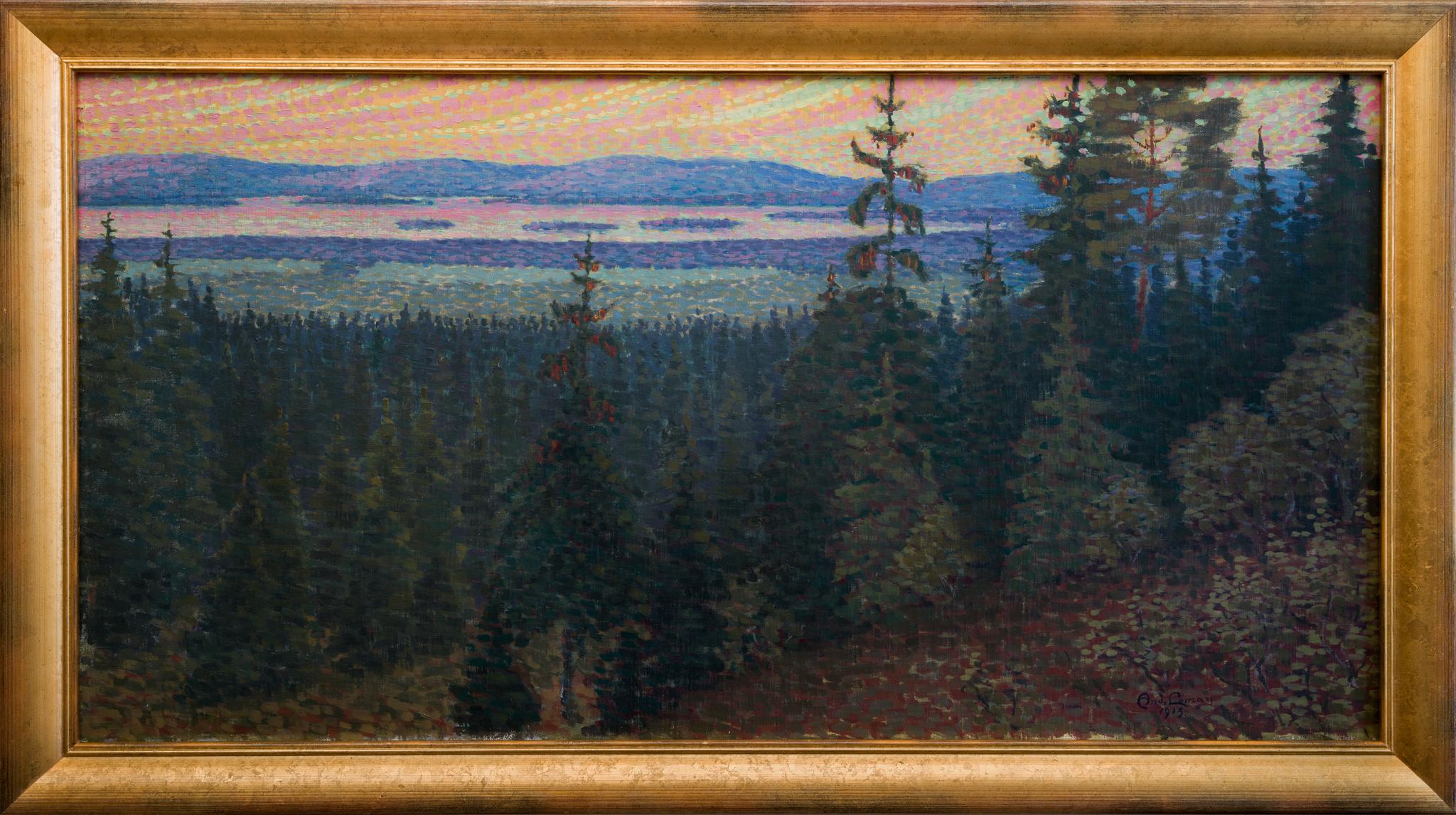 Landscape Painting Anders Loman - A Poitillist (Pointillisme) Paysage nord, 1913 