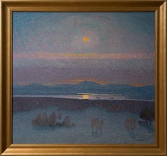 Mountain Landscape in Moonlight, Oil on Canvas, Signed, 1926, 74 cm