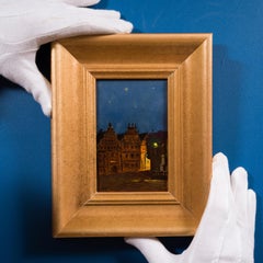 19th Century German Night Street Scene Salzuflen Oil Painting