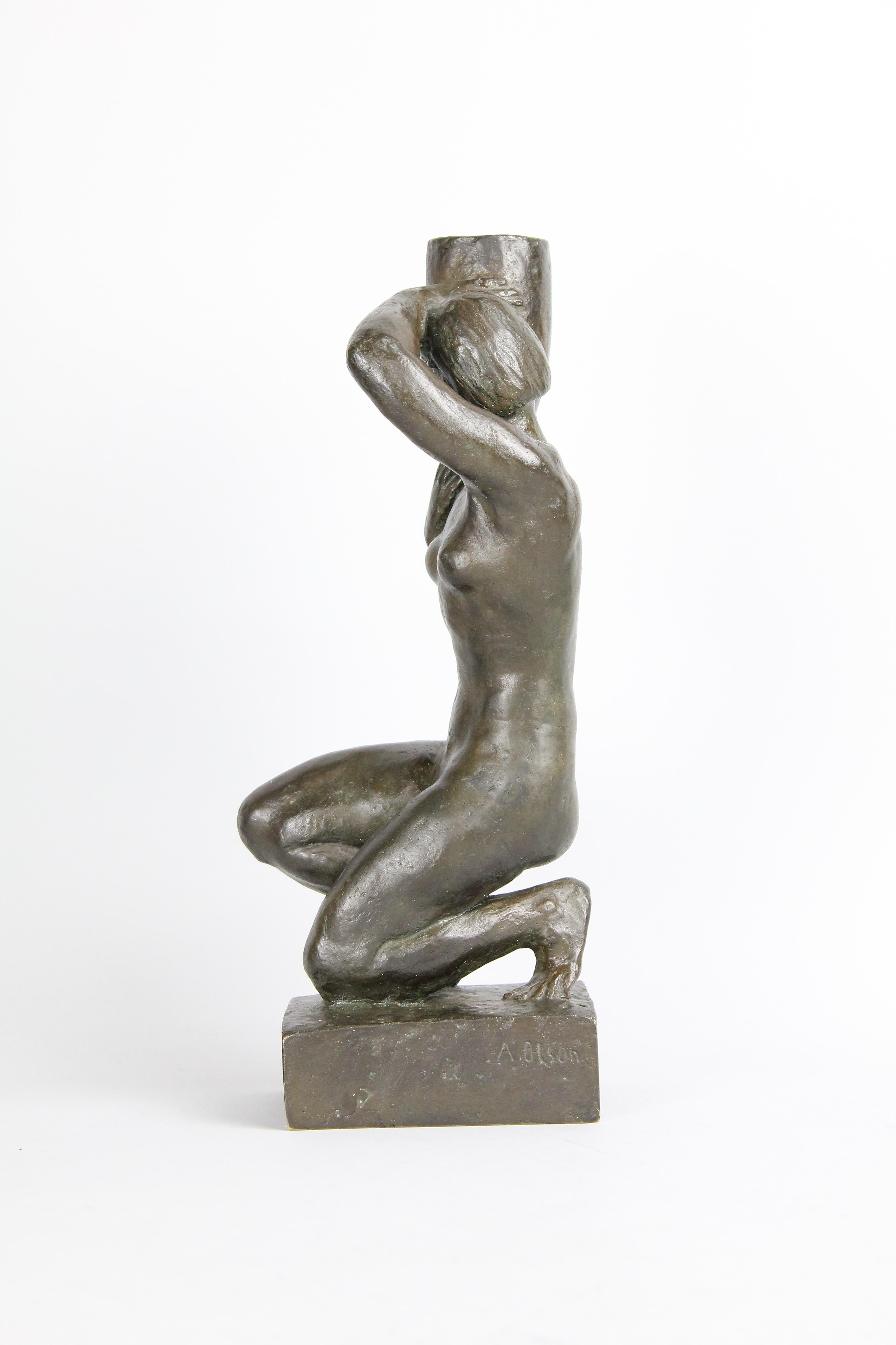 Patinated Anders Olson, Swedish Bronze Nude Sculpture, 1930s For Sale