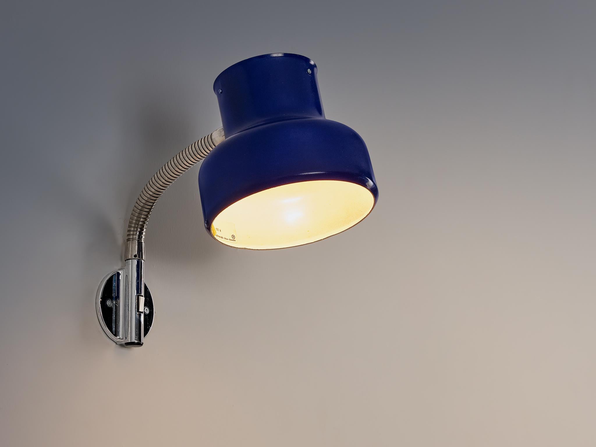 Swedish  Anders Pehrson for Ateljé Lyktan 'Bumling' Wall Light with Blue Shade