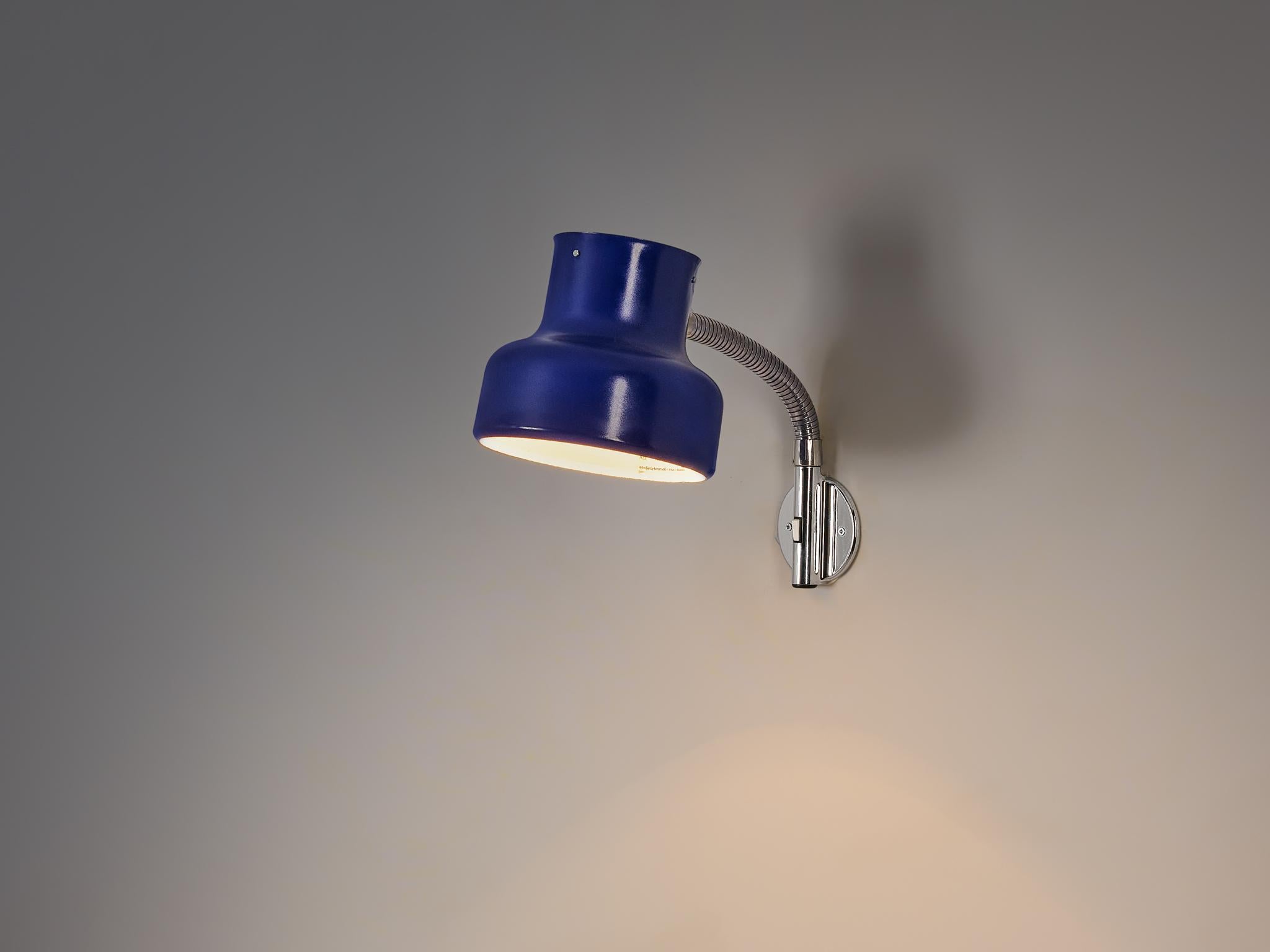  Anders Pehrson for Ateljé Lyktan 'Bumling' Wall Light with Blue Shade In Good Condition In Waalwijk, NL
