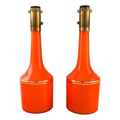Anders Pehrson for Ateljé Lyktan, Two Large Table Lamps in Orange Art Glass