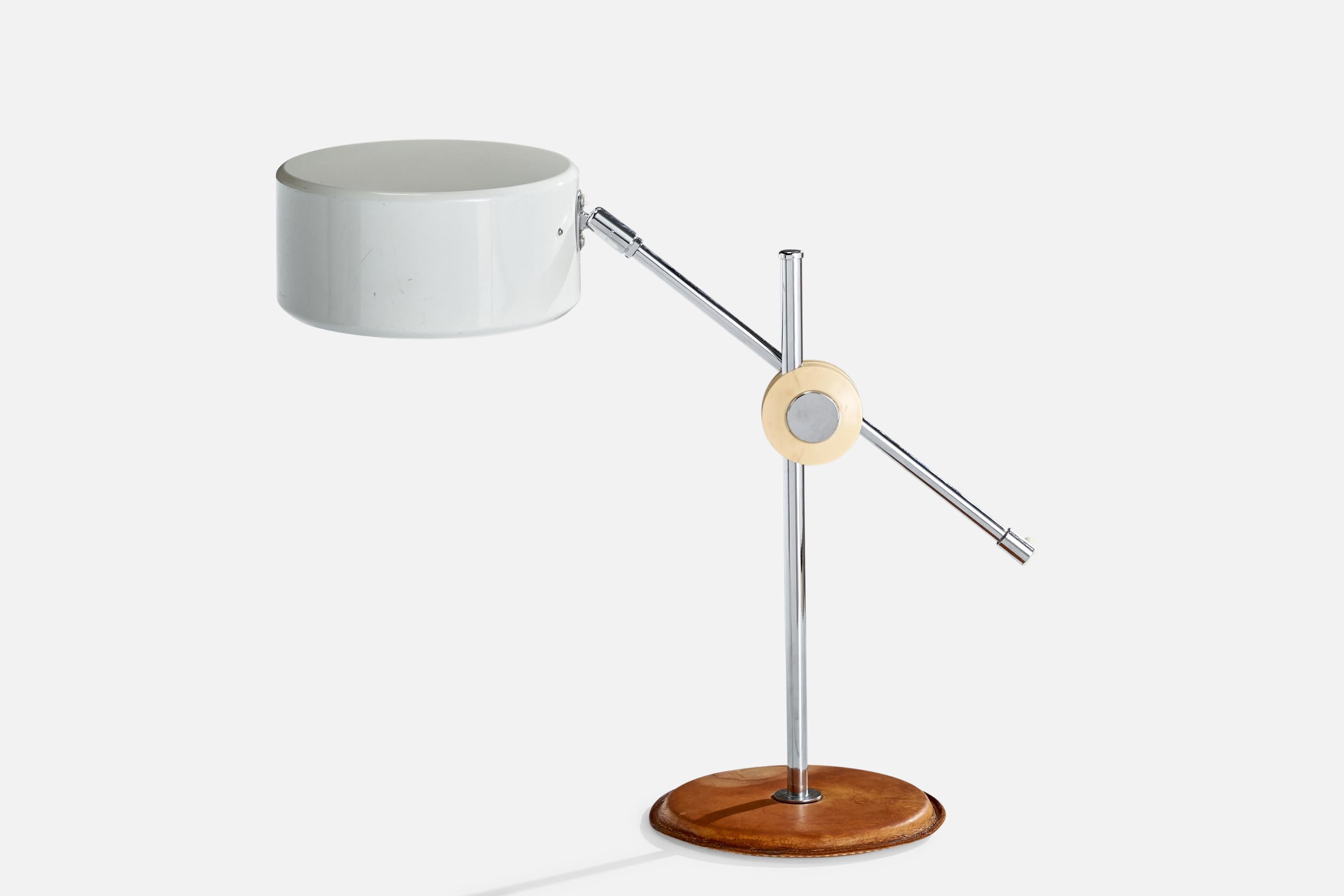 Anders Pehrson, Lámpara de mesa, Cuero, Metal, Plástico, Suecia, Años 60 Sueco en venta