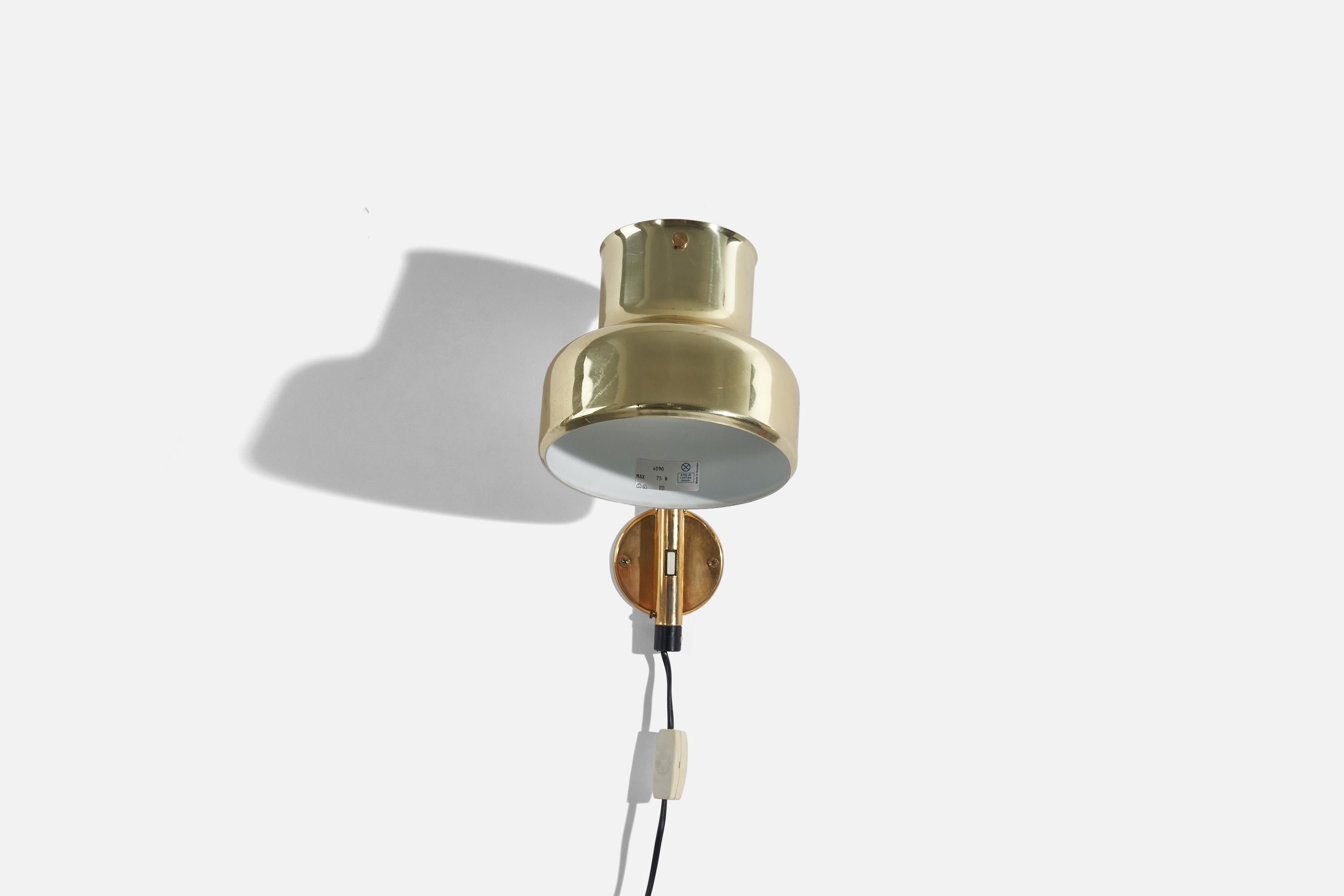 Mid-Century Modern Anders Pehrson, Wall Light, Brass, Sweden, 1960s For Sale