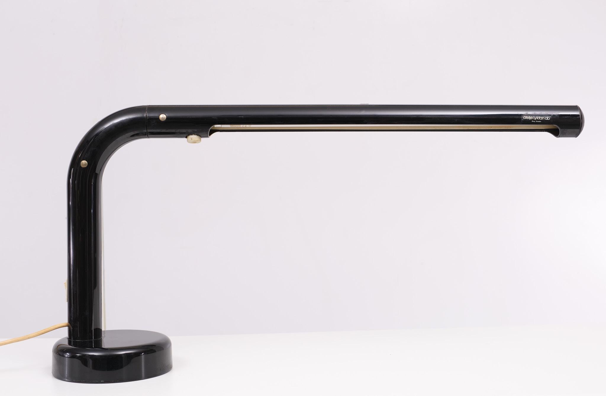 Plastic Anders Pherson for Atelje Lyktan, Black Tube Desk Lamp, 1970s, Sweden For Sale