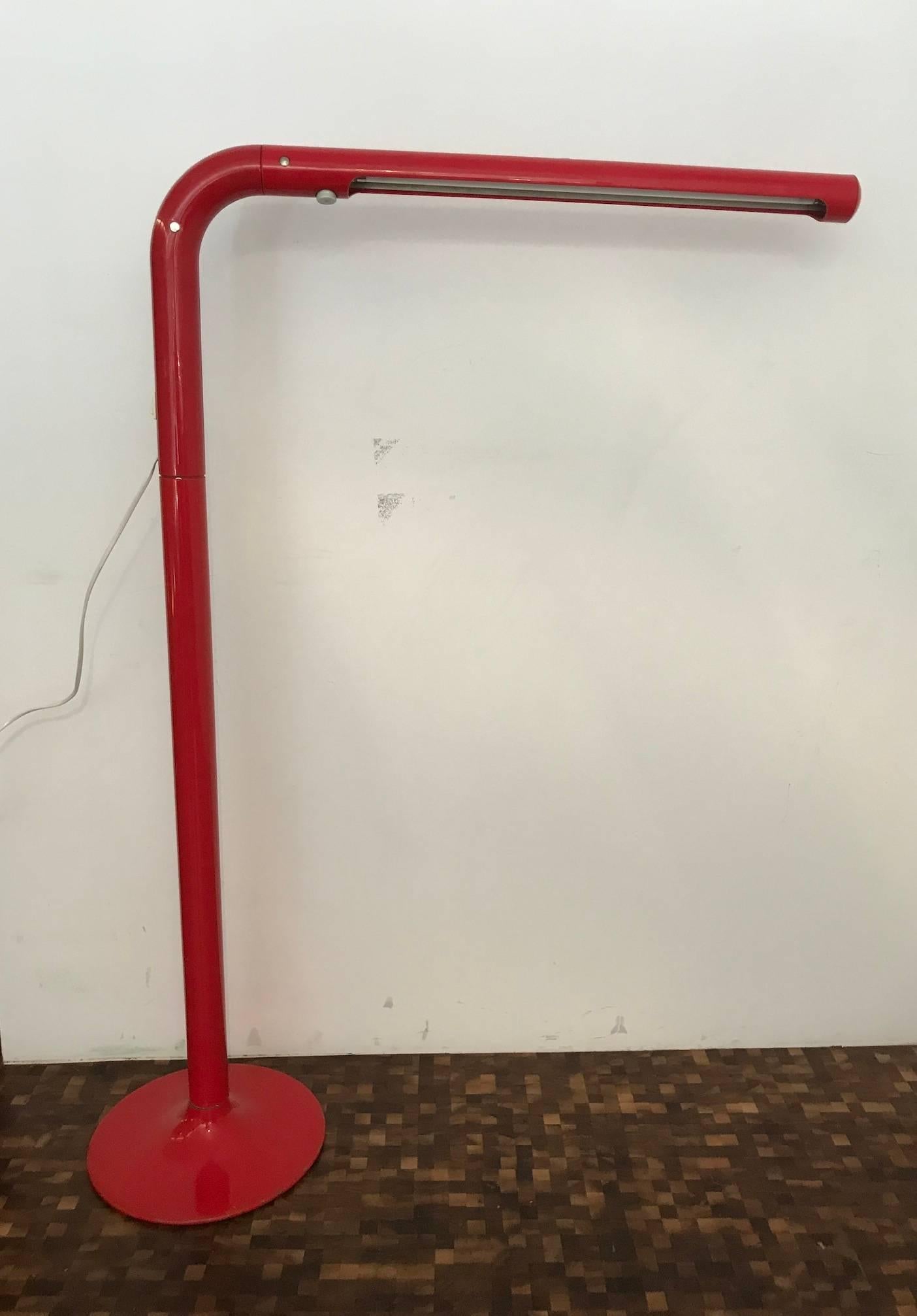 Swedish Anders Pehrson “Tuben” Red Mid-Century Modern Floor Lamp, 1969