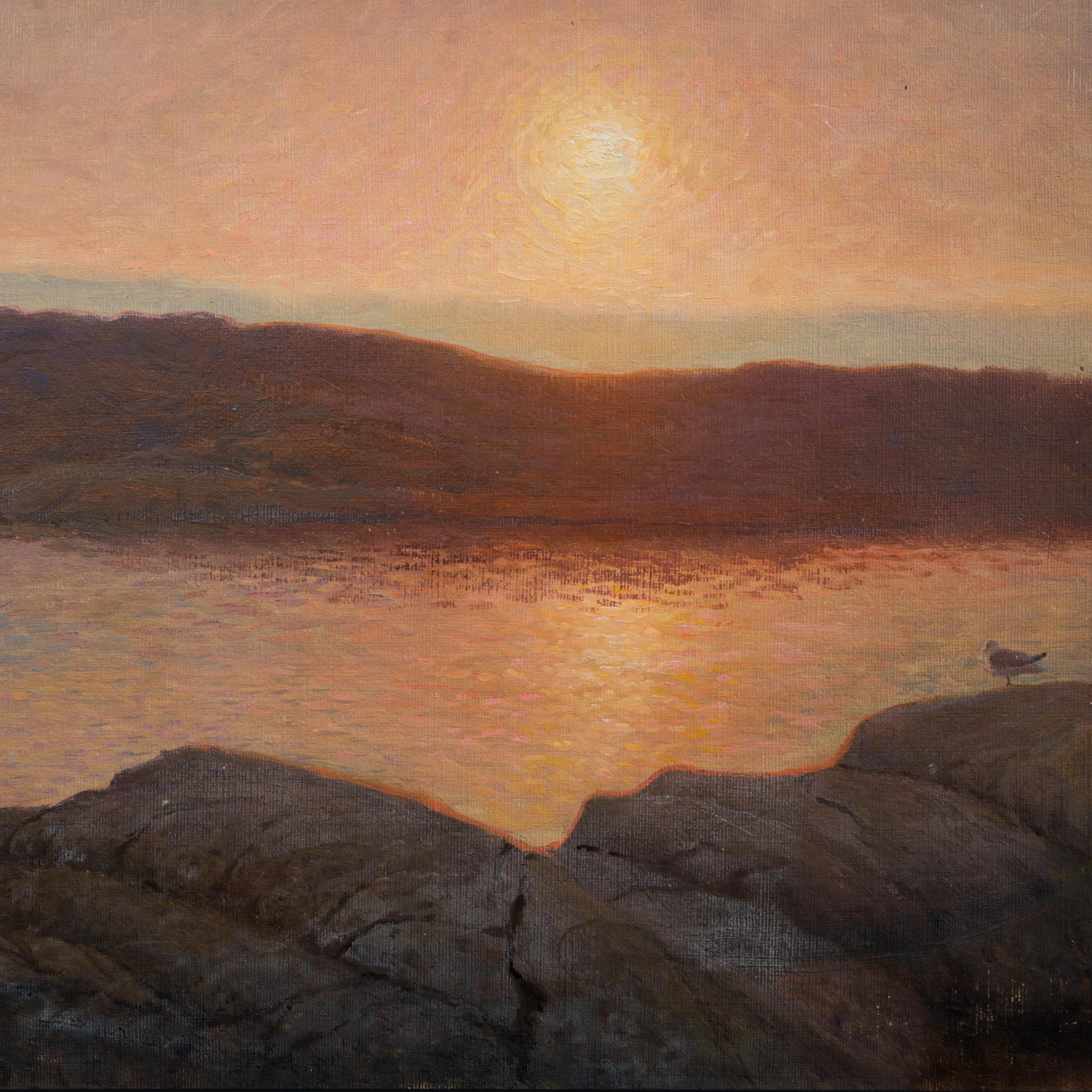 Tramonto sulla costa svedese del Bohuslän - Landscape Painting Marrone di Anders Wahlgren