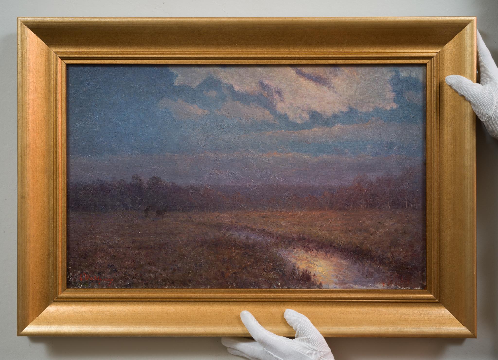 Twilight Meadow with Moose - Naturalistic Painting by Anders Wahlgren