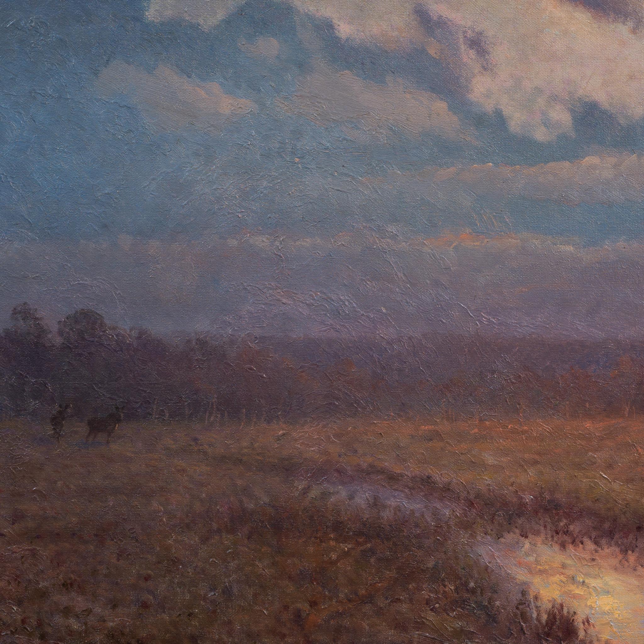 Twilight Meadow with Moose - Brown Animal Painting by Anders Wahlgren