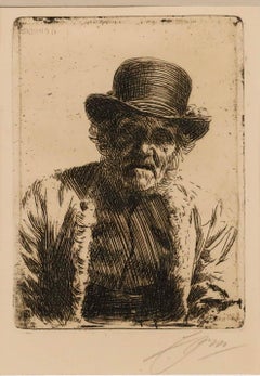 Anders Leonard Zorn (1860-1920) - Framed 1911 Etching, The Beadle