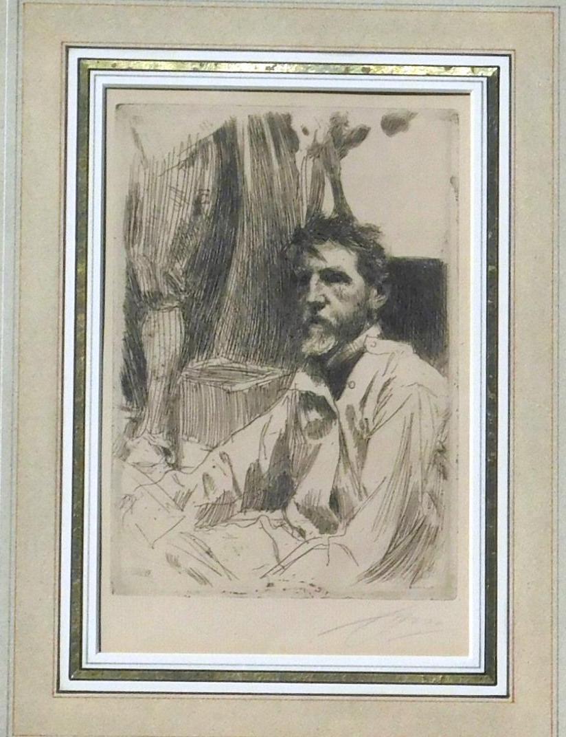 Anders Zorn Original Etching Pencil Signed, 1897 - “August Saint Gaudens” 1