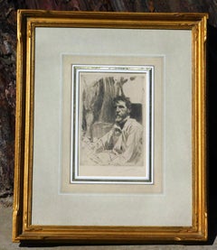 Anders Zorn Lápiz Aguafuerte Original Firmado, 1897 - "August Saint Gaudens"