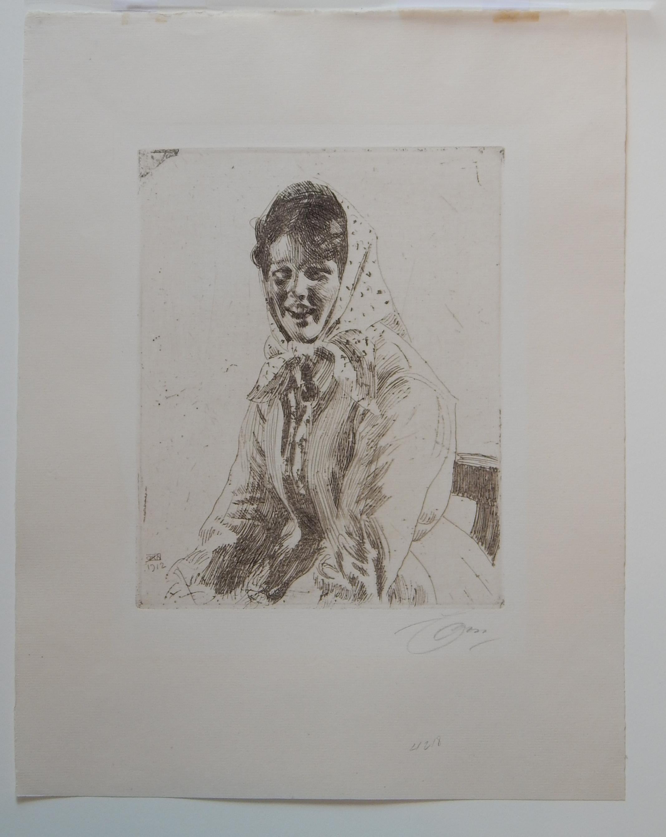 Lovely original etching, a portrait of a local girl by Anders Zorn (1860-1920) $1500
Created 1912 and titled “Skerikulla.