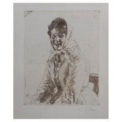 Anders Zorn Swedish Artist -Etching, 1912, Portrait of a Skeri Girl "Skerikulla"