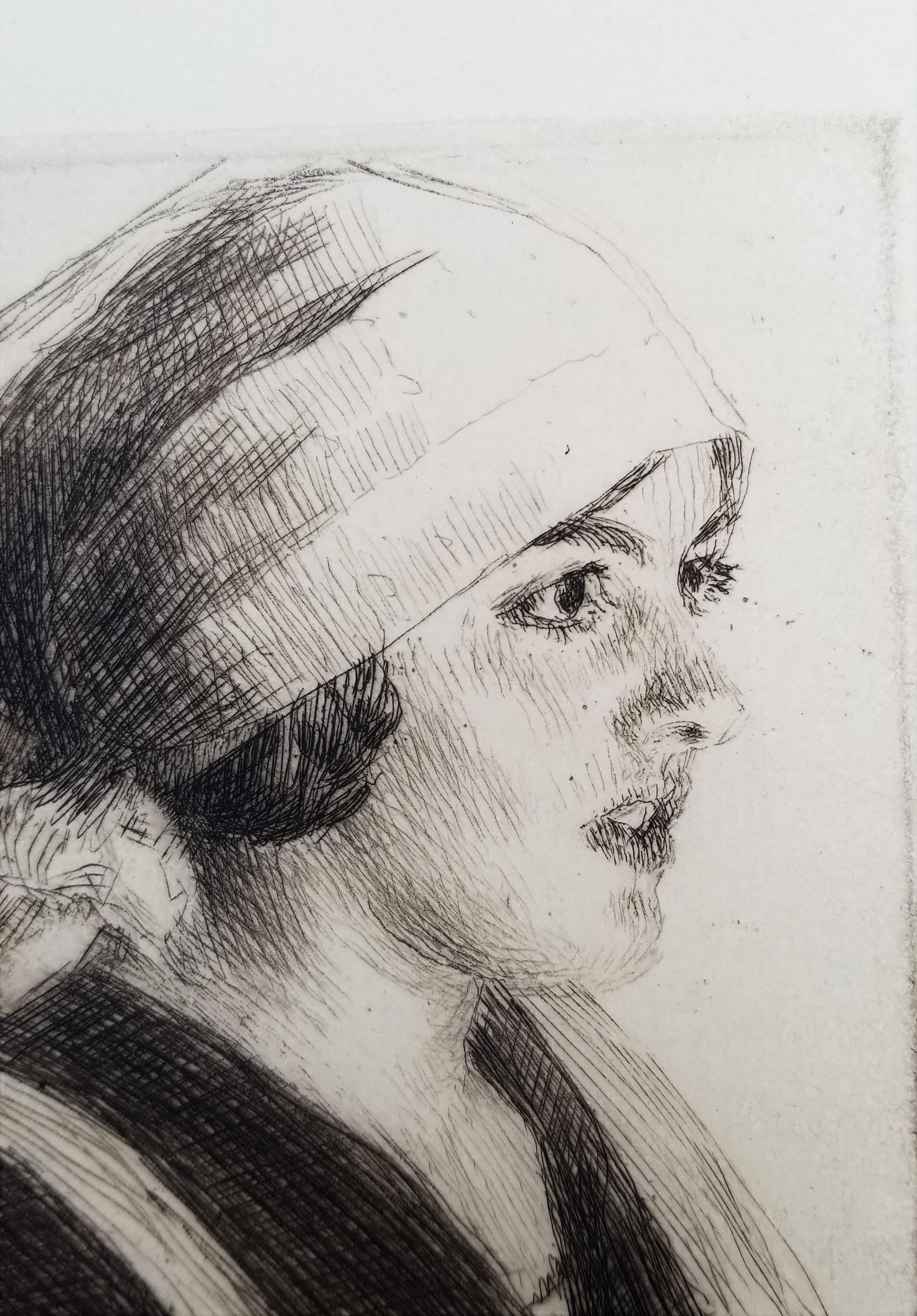Gulli I /// Impressionist Anders Zorn Schwedische Radierung Antikes Mädchengesicht Porträt im Angebot 9