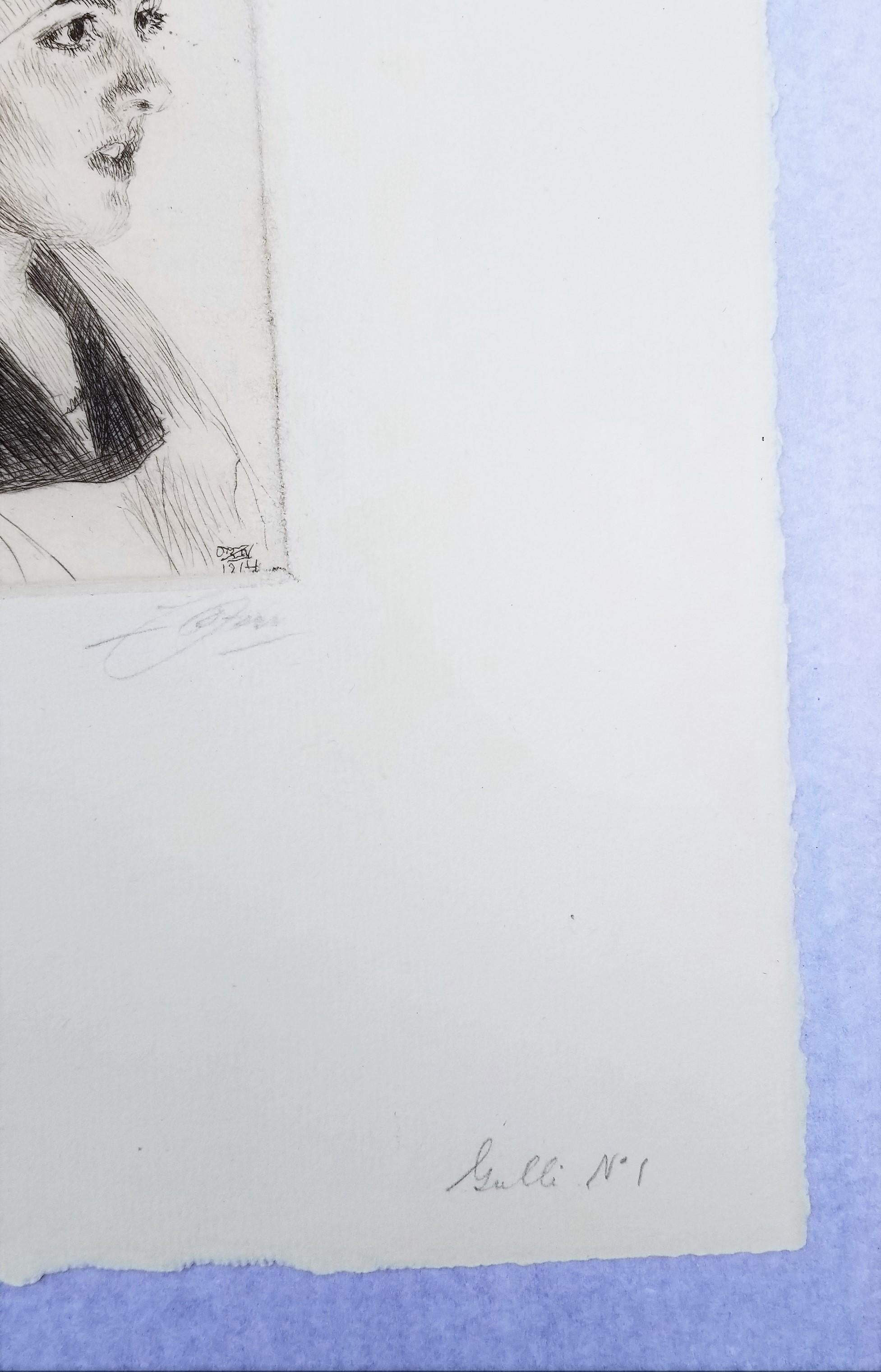Gulli I /// Impressionist Anders Zorn Schwedische Radierung Antikes Mädchengesicht Porträt im Angebot 5