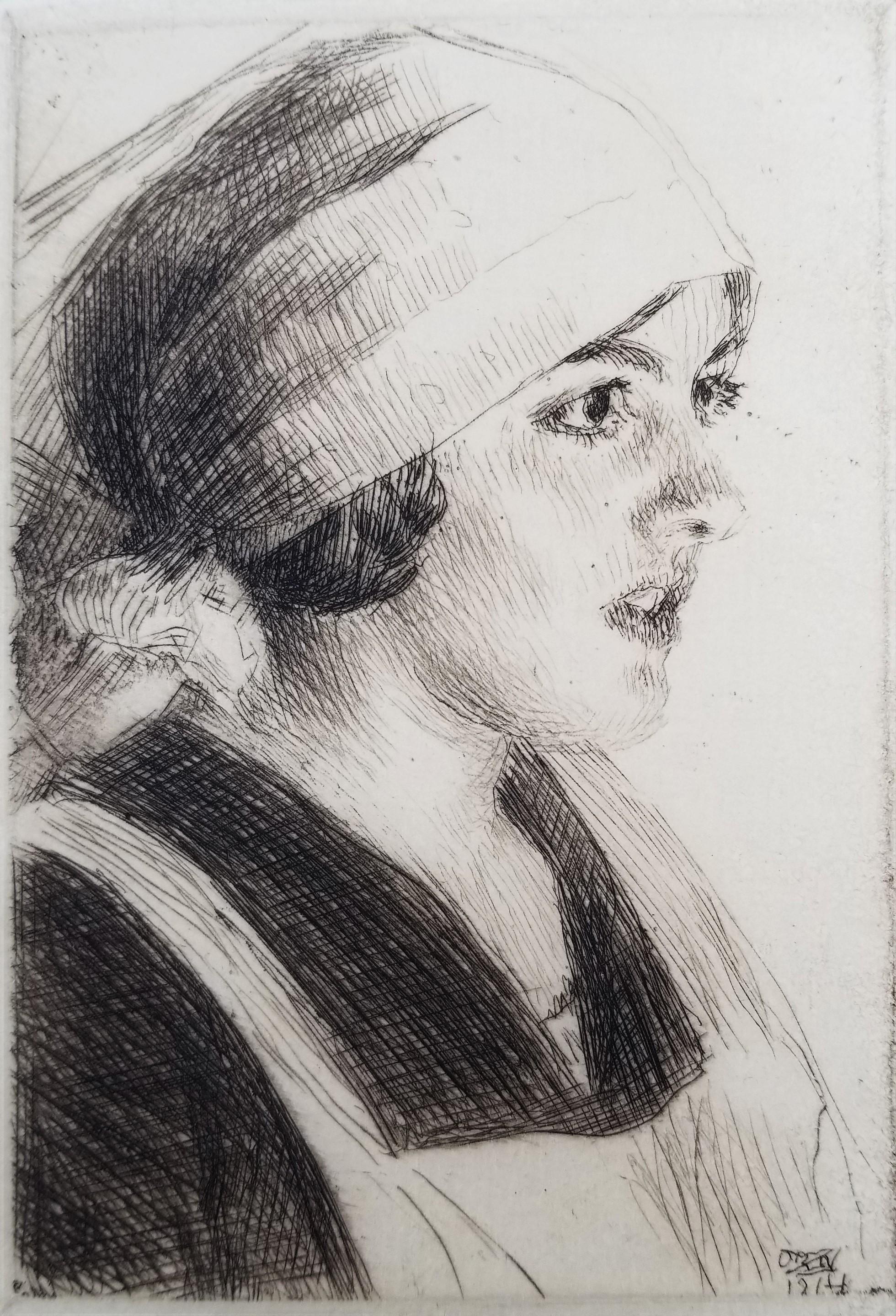 Gulli I /// Impressionist Anders Zorn Schwedische Radierung Antikes Mädchengesicht Porträt