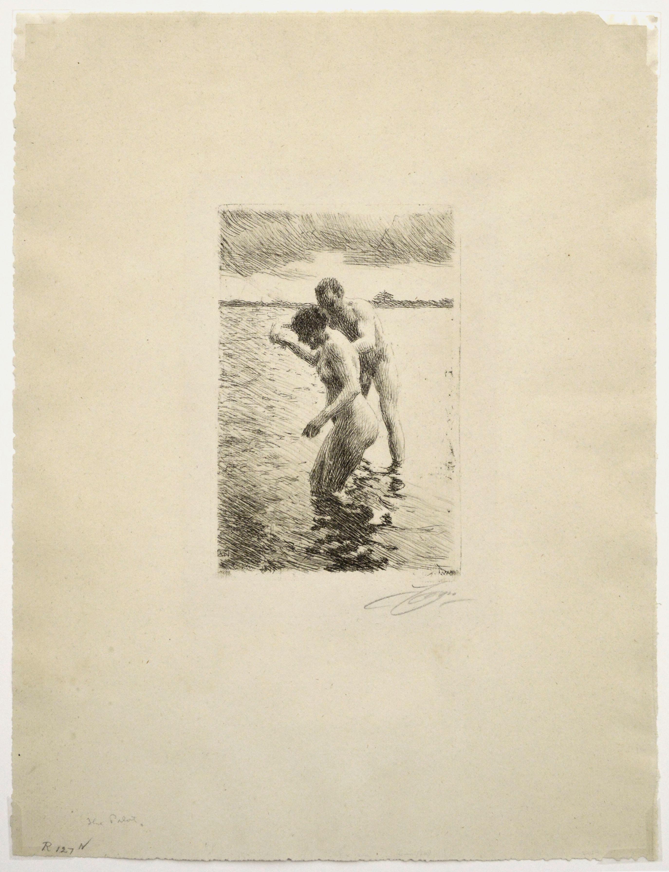 Die Badenden (Weiß), Figurative Print, von Anders Zorn