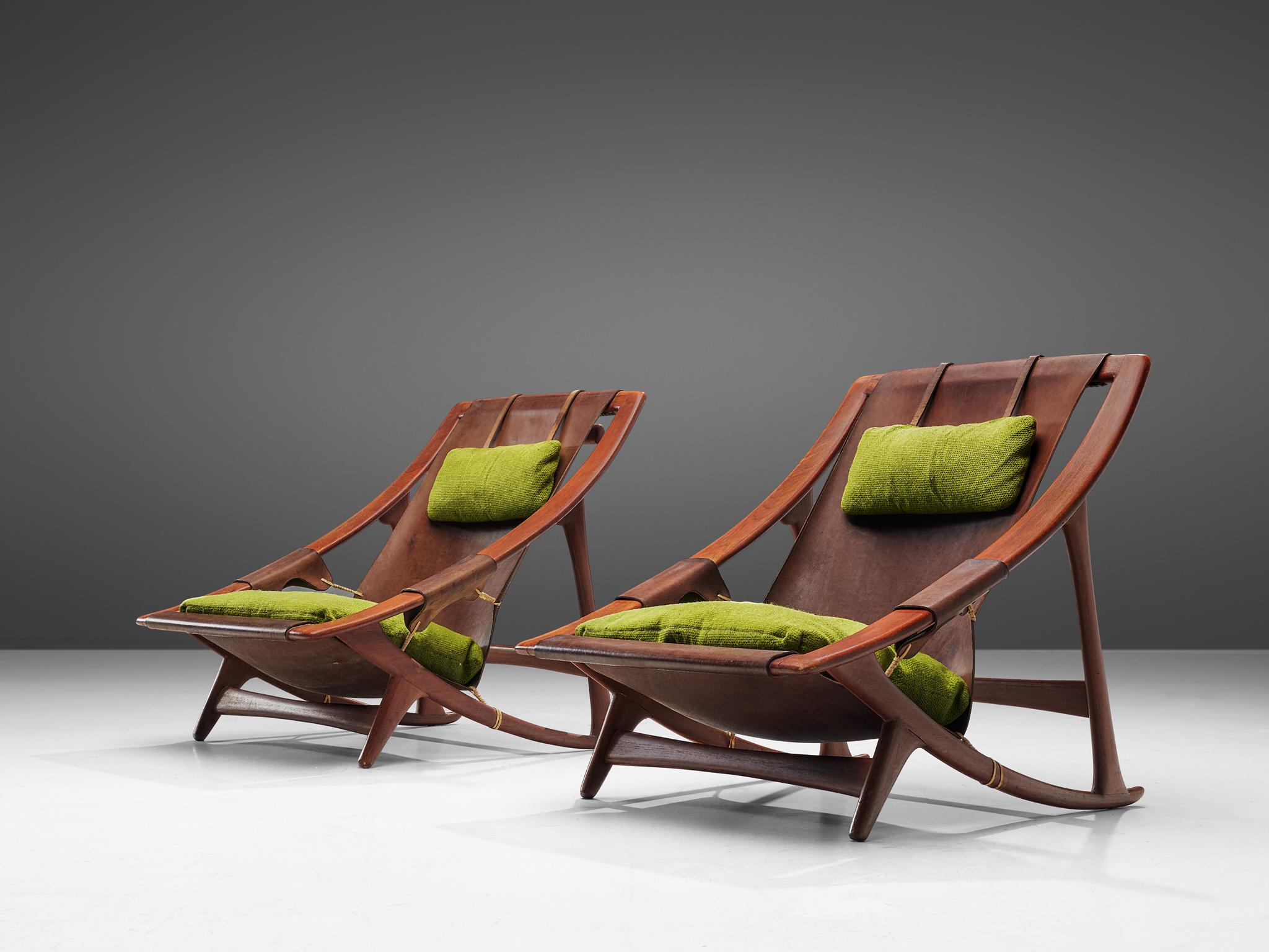 Italian Andersag Lounge Chairs in Patinated Cognac Leather