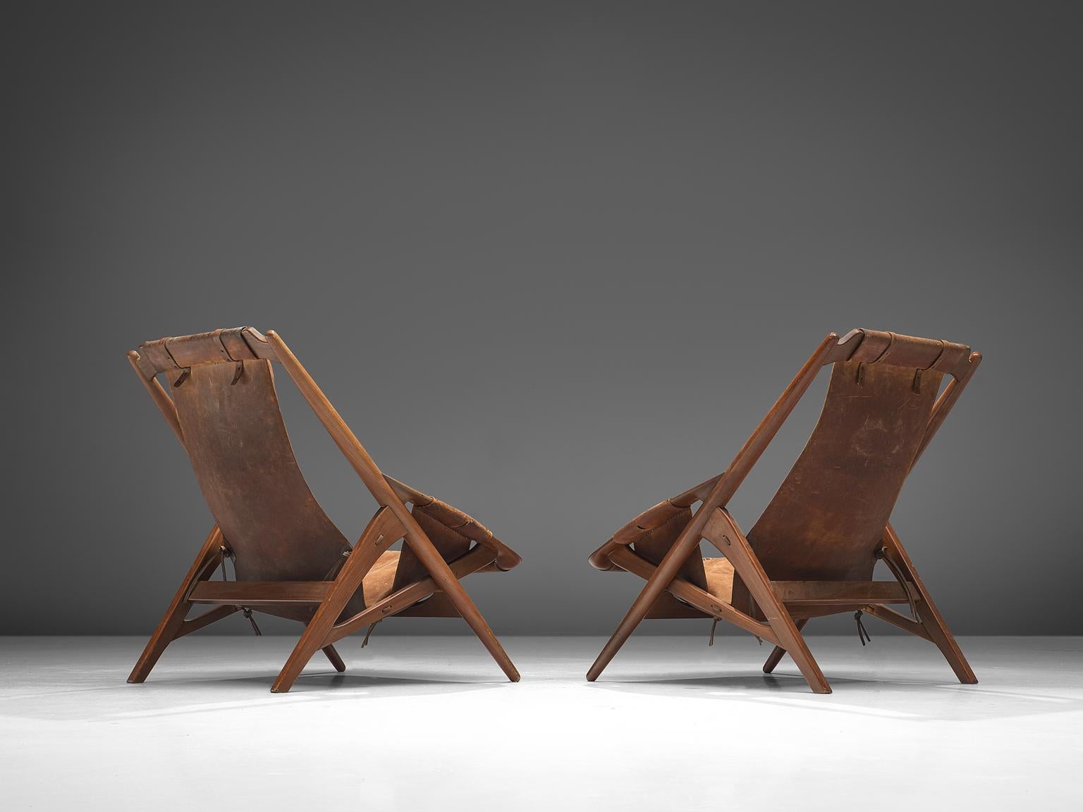 Mid-Century Modern Andersag Pair of Lounge Chairs in Patinated Cognac Leather