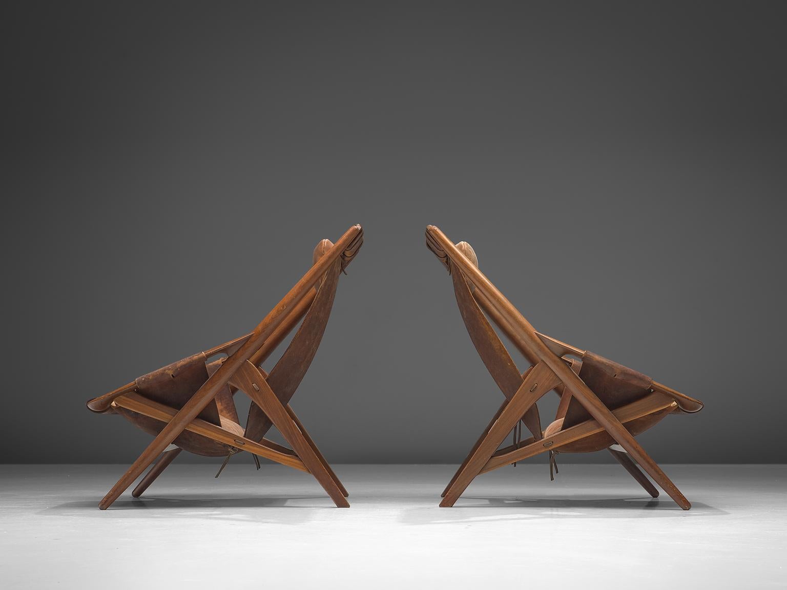 Italian Andersag Pair of Lounge Chairs in Patinated Cognac Leather