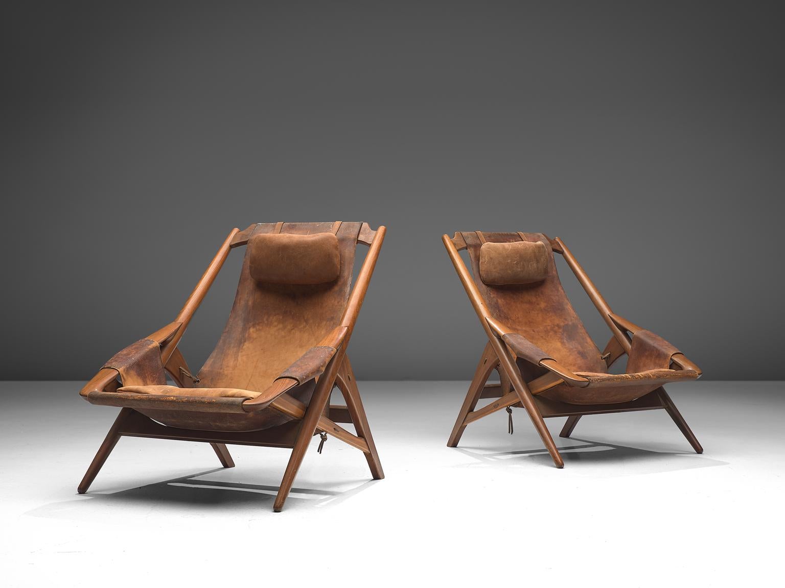 Andersag Pair of Lounge Chairs in Patinated Cognac Leather In Good Condition In Waalwijk, NL