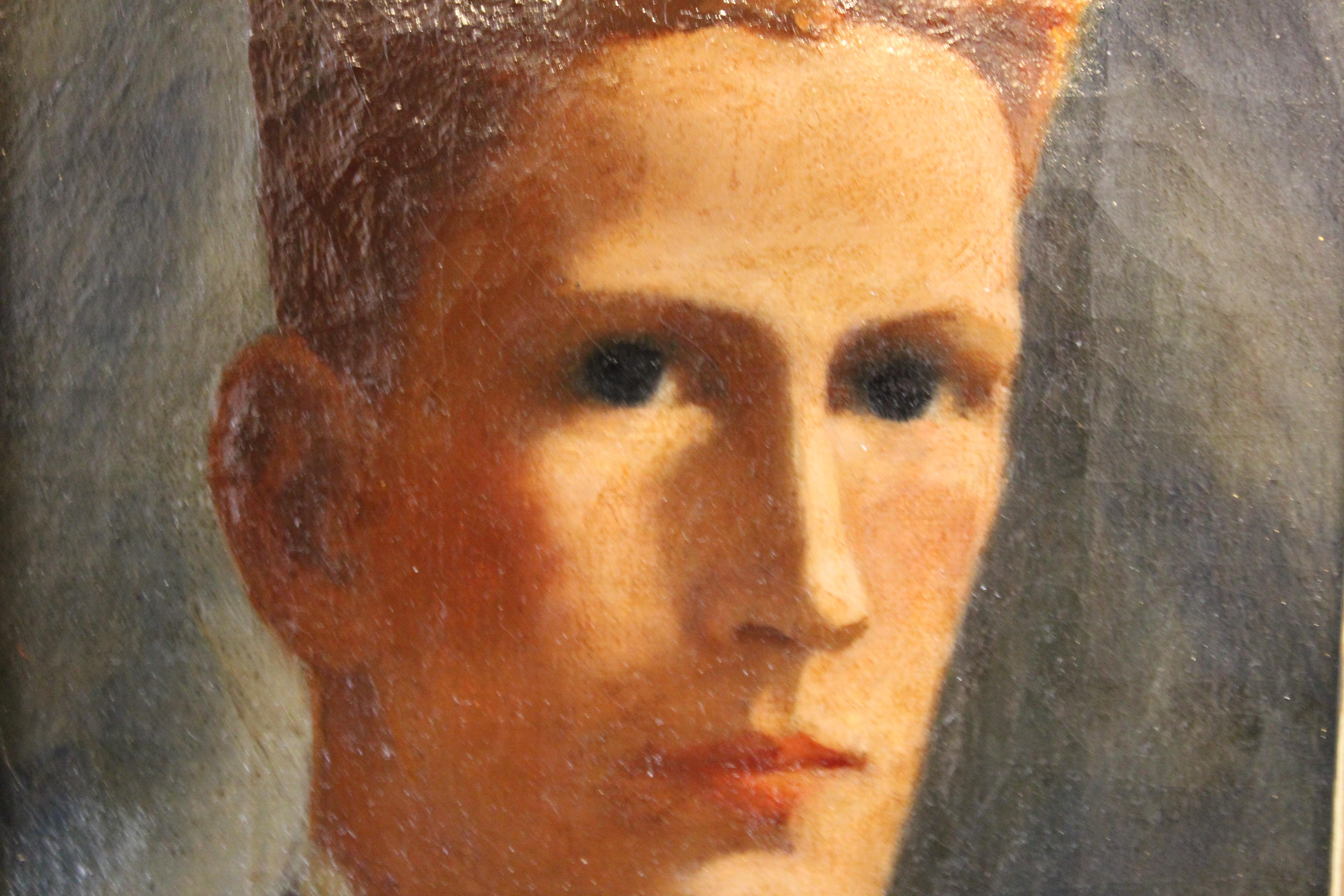 Peint à la main Anderson Craig Portrait gothique américain Peinture à l'huile d'un homme aux cheveux roux en vente