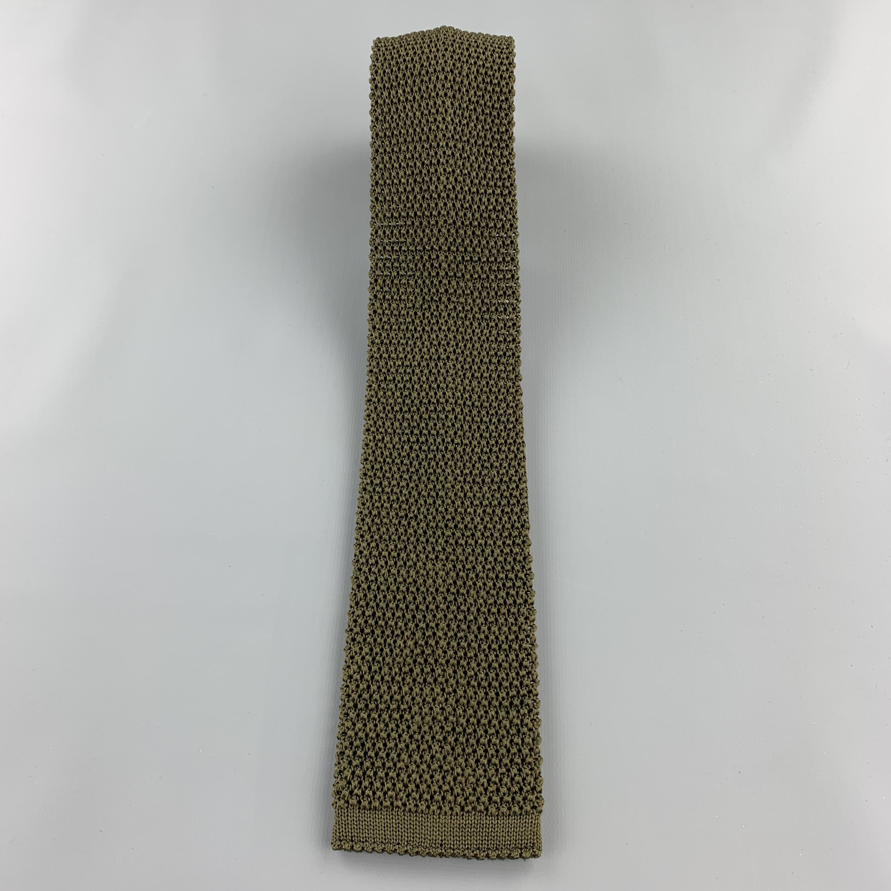 Black ANDERSON & SHEPPARD Olive Green Silk Textured Knit Tie