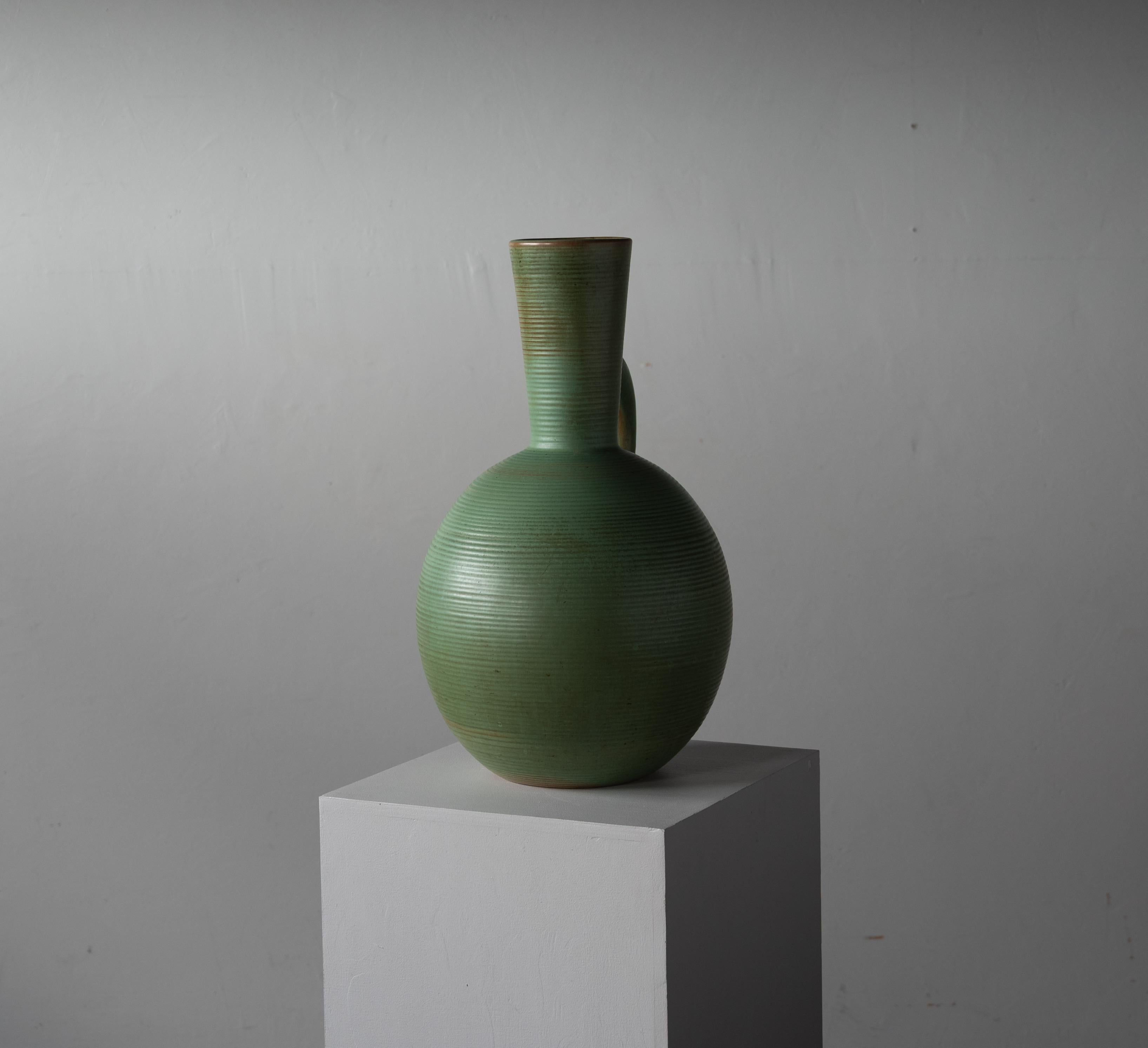 Andersson Johansson, Floor Vase, Green Glazed Earthenware, Höganäs Sweden, 1930s 5