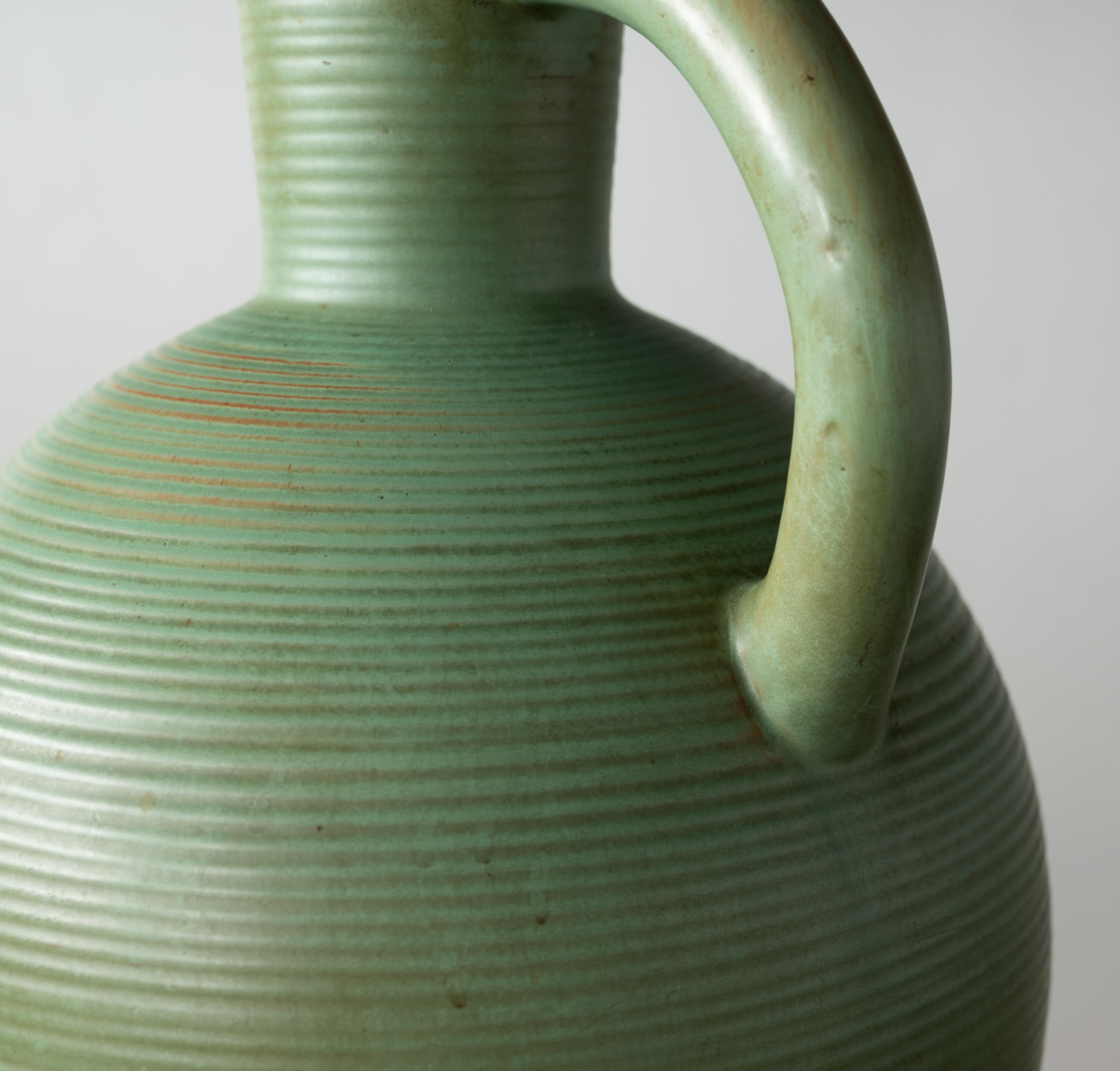 Andersson Johansson, Floor Vase, Green Glazed Earthenware, Höganäs Sweden, 1930s 7