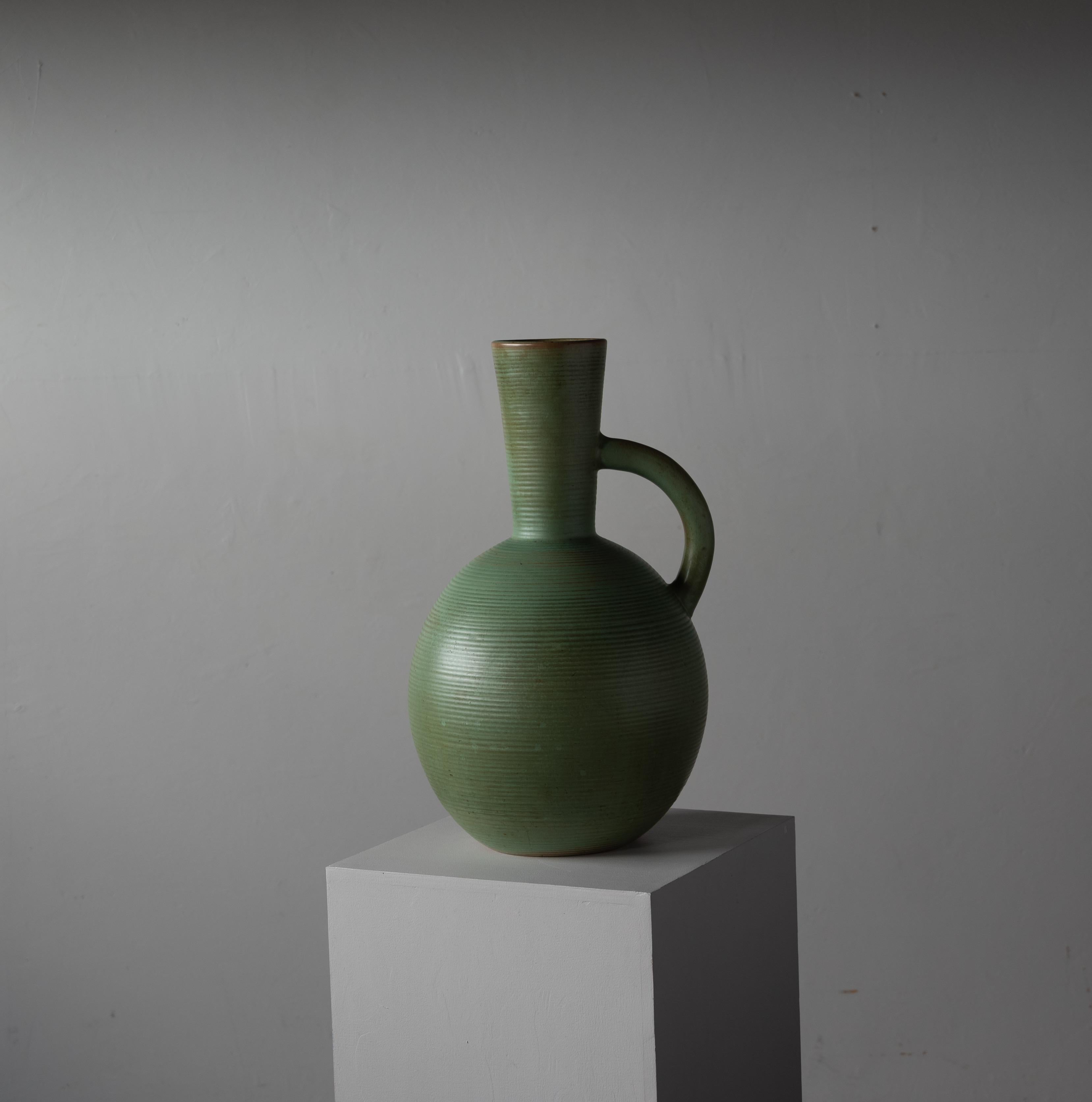 Andersson Johansson, Floor Vase, Green Glazed Earthenware, Höganäs Sweden, 1930s 2