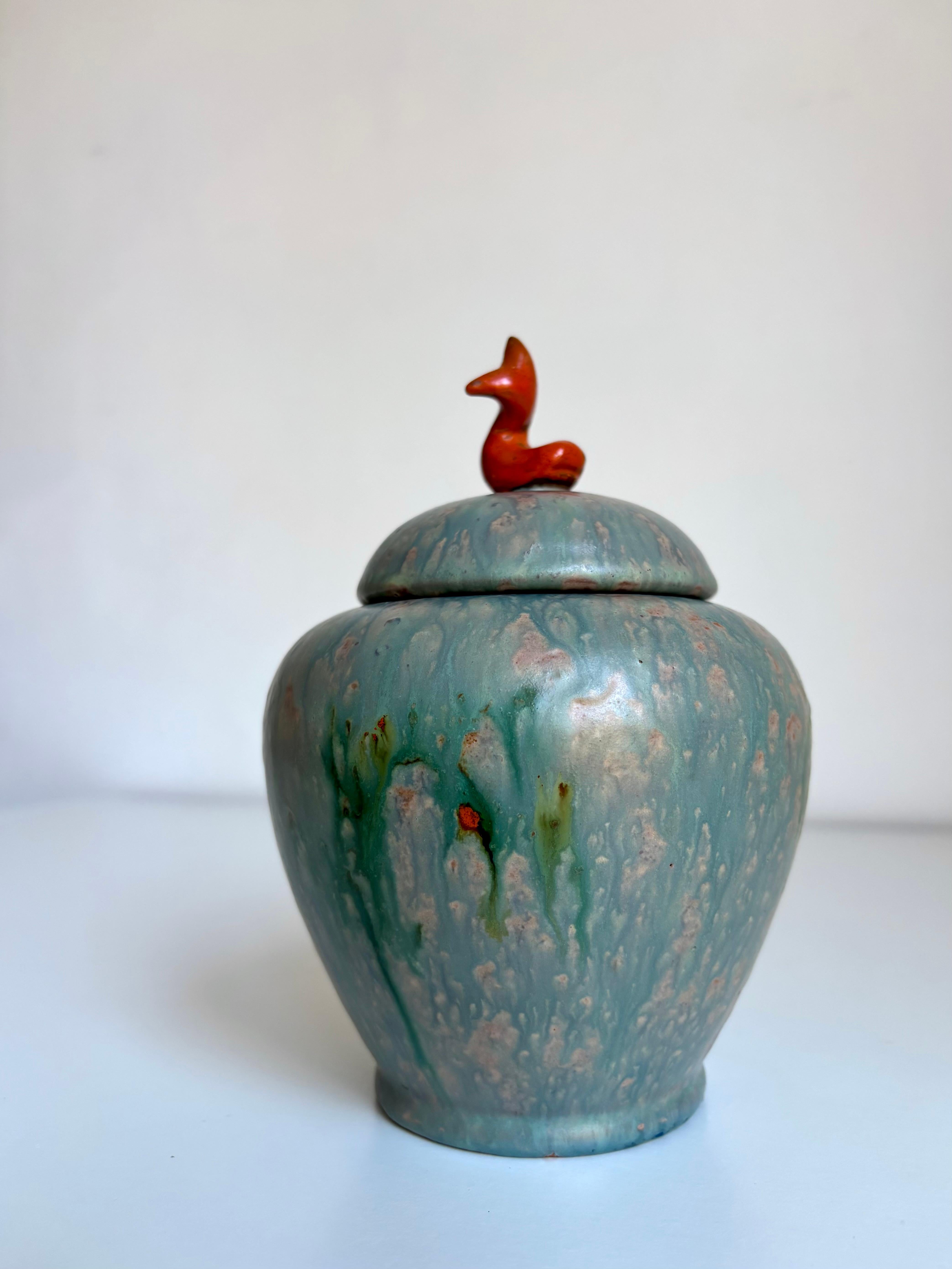 Art déco Andersson & Johansson, jarre à couvercle en forme de poisson Höganäs, années 1930 en vente