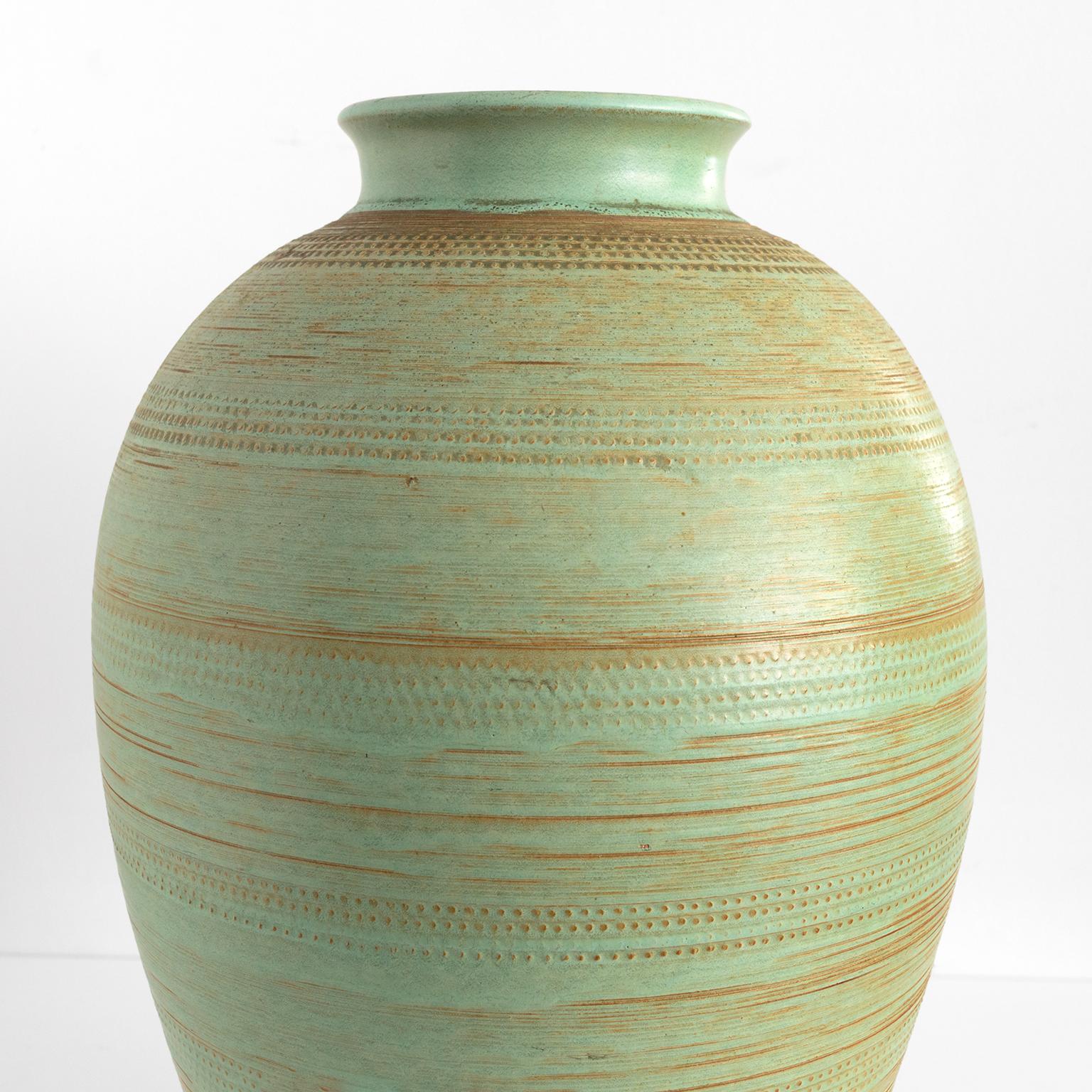 Scandinavian Modern Andersson & Johansson, Höganäs, Large Ceramic Vase in Green 1940'S, Sweden For Sale