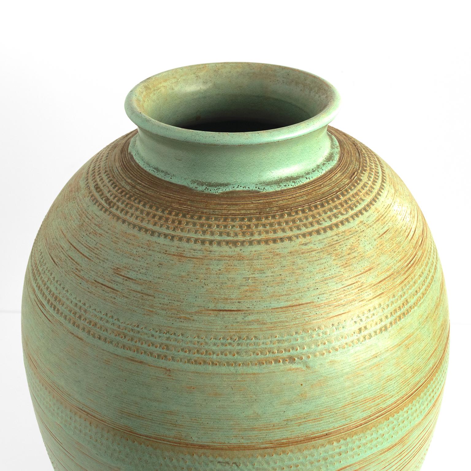 Hand-Crafted Andersson & Johansson, Höganäs, Large Ceramic Vase in Green 1940'S, Sweden For Sale