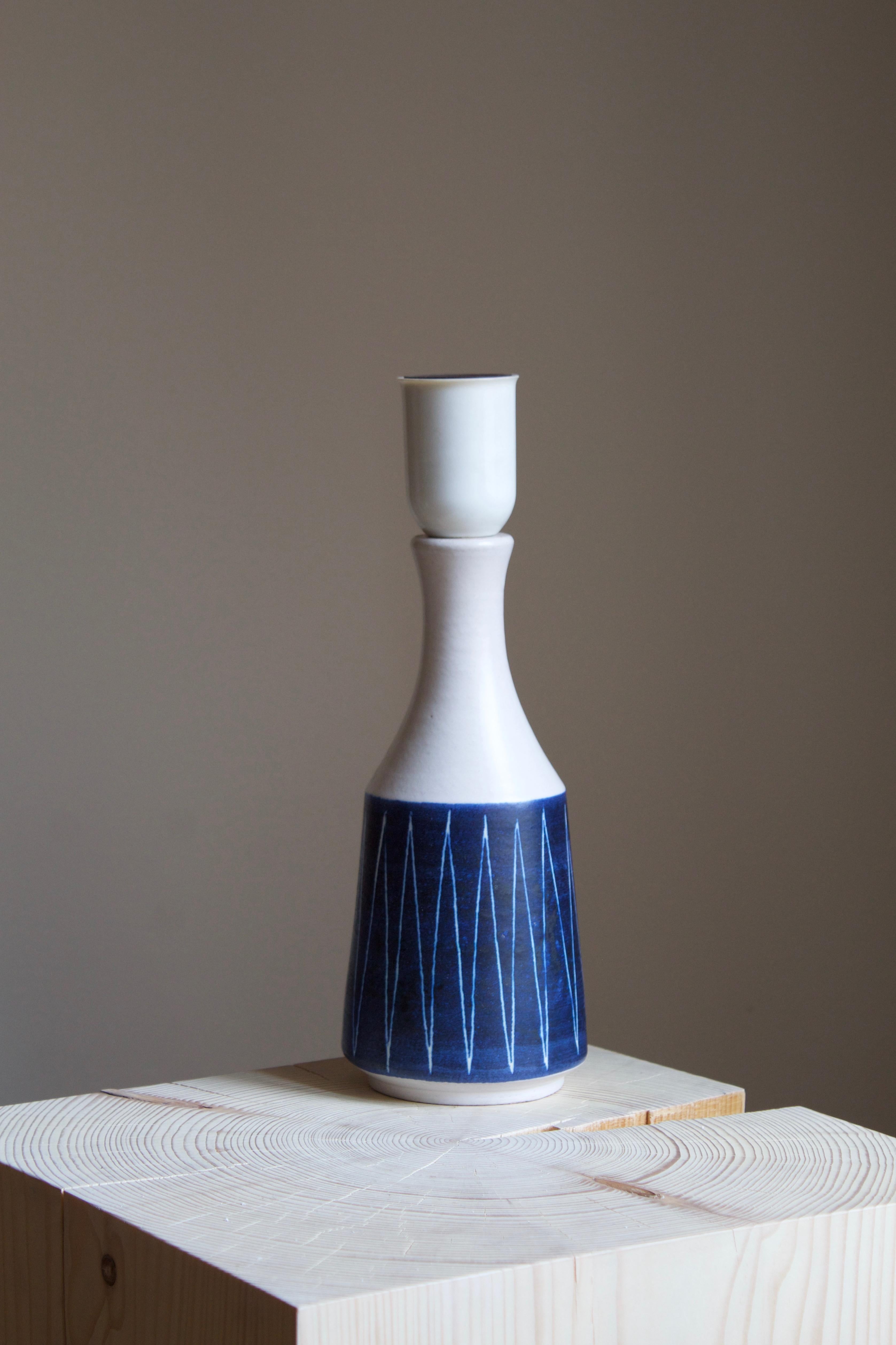 Scandinavian Modern Andersson & Johansson, Table Lamp, Blue Glazed Ceramic, Höganäs, Sweden, c 1940s