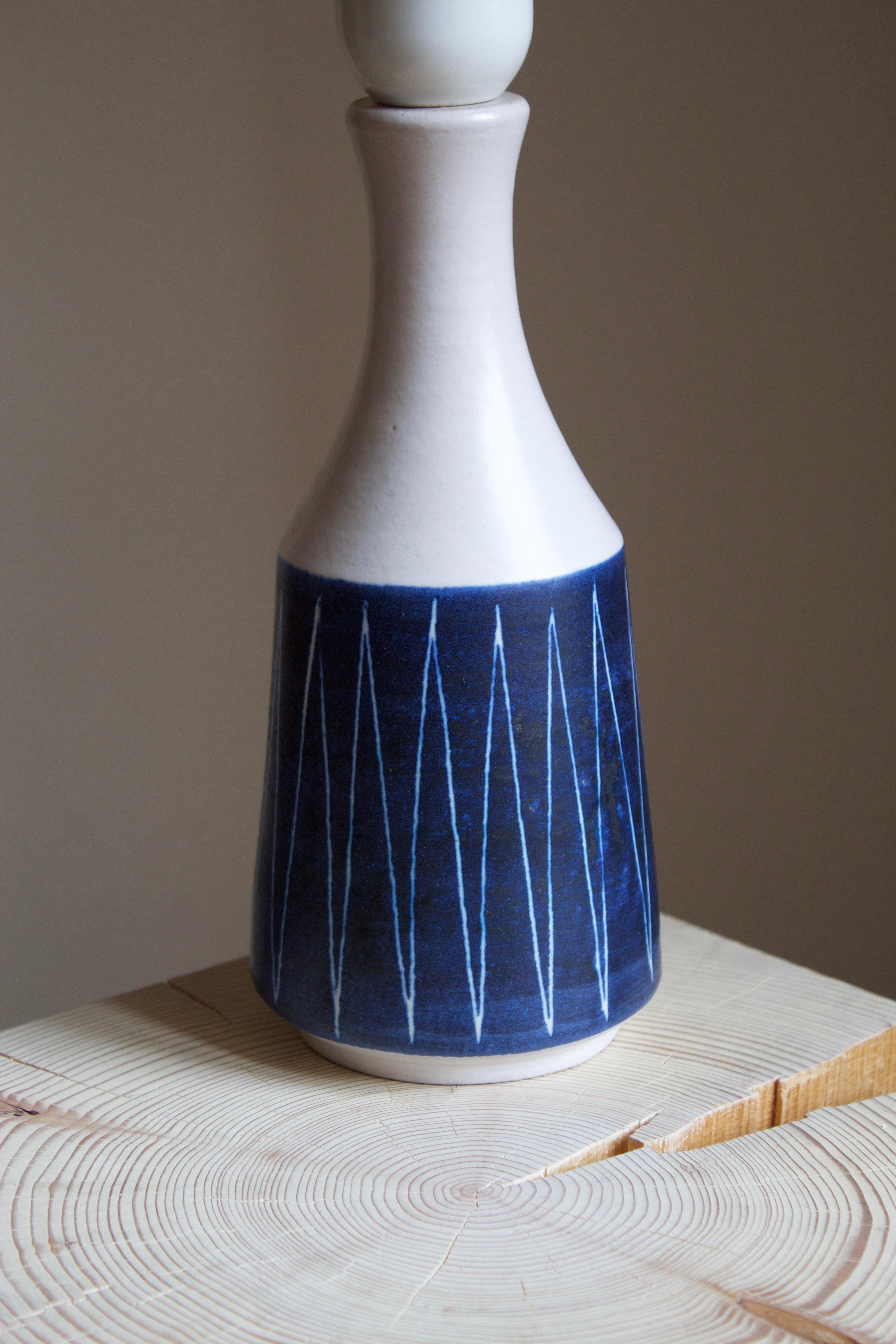 Swedish Andersson & Johansson, Table Lamp, Blue Glazed Ceramic, Höganäs, Sweden, c 1940s