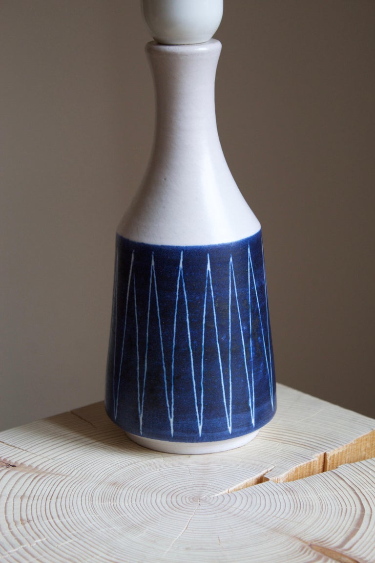 Swedish Andersson & Johansson, Table Lamp, Blue Glazed Ceramic, Höganäs, Sweden, c 1940s For Sale